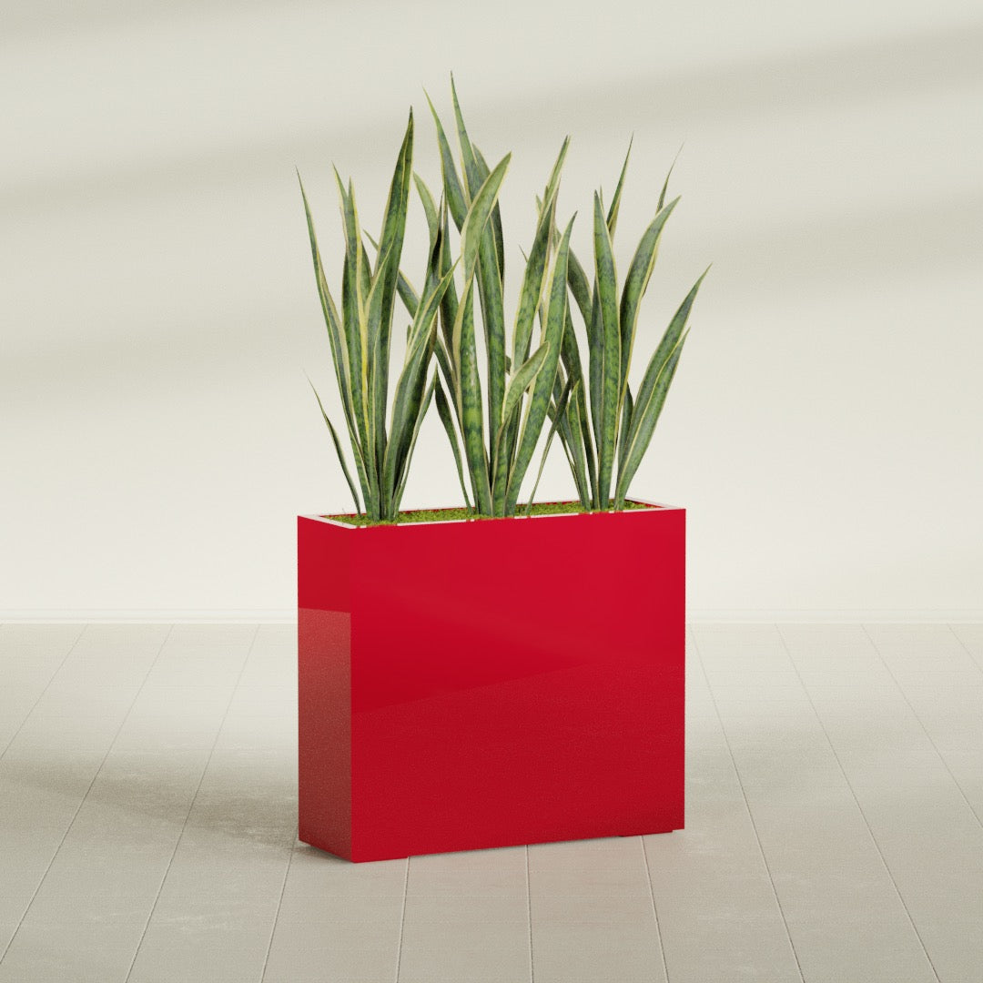 Delray Large Tall Rectangle Fiberglass Planter - 36 in x 12 in x 32 in - Gloss Red - Gloss Red,36 in x 12 in x 32 in