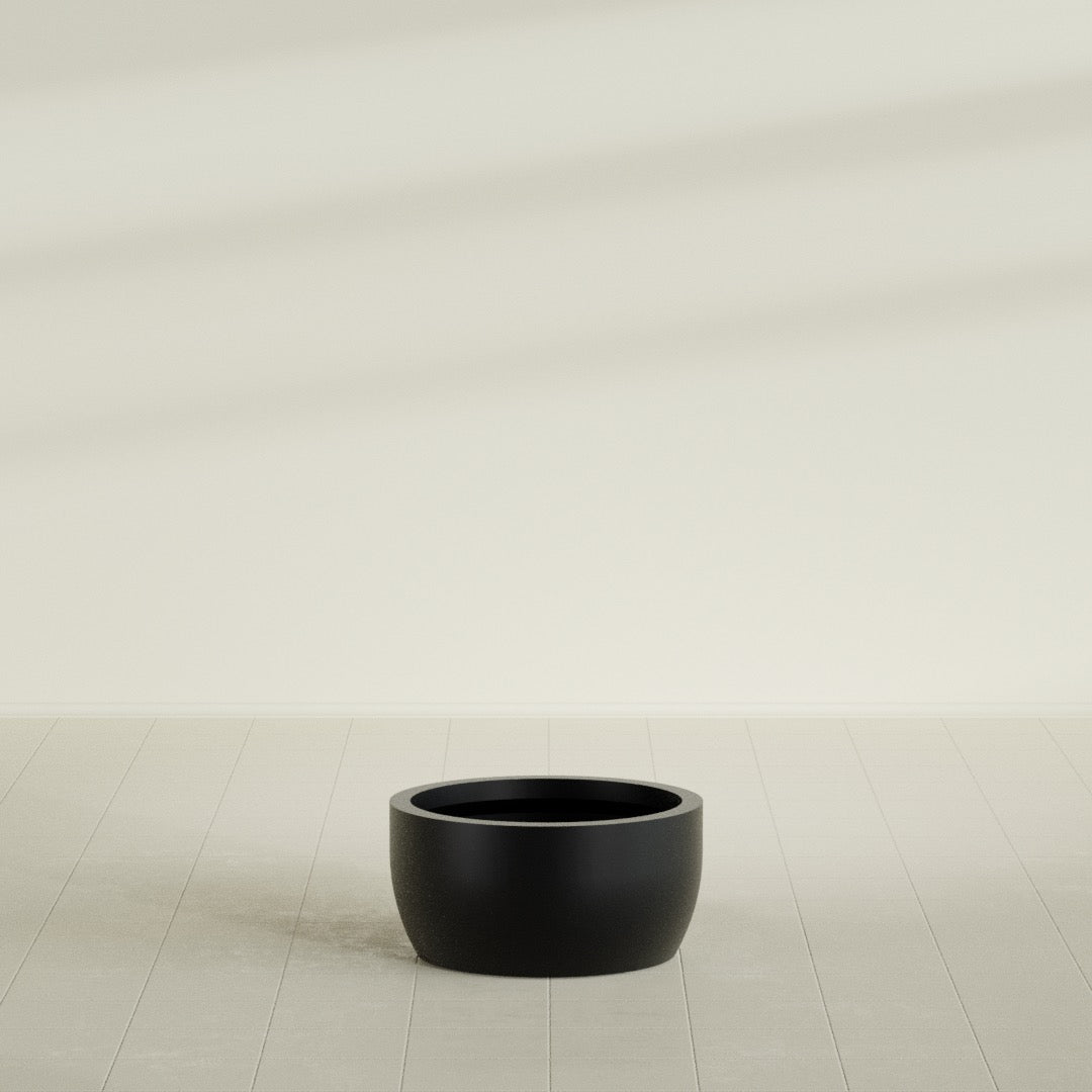 Casablanca Medium Round Low Bowl Fiberglass Planter - 24 in x 24 in x 12 in - Matte Black - Matte Black,24 in x 24 in x 12 in