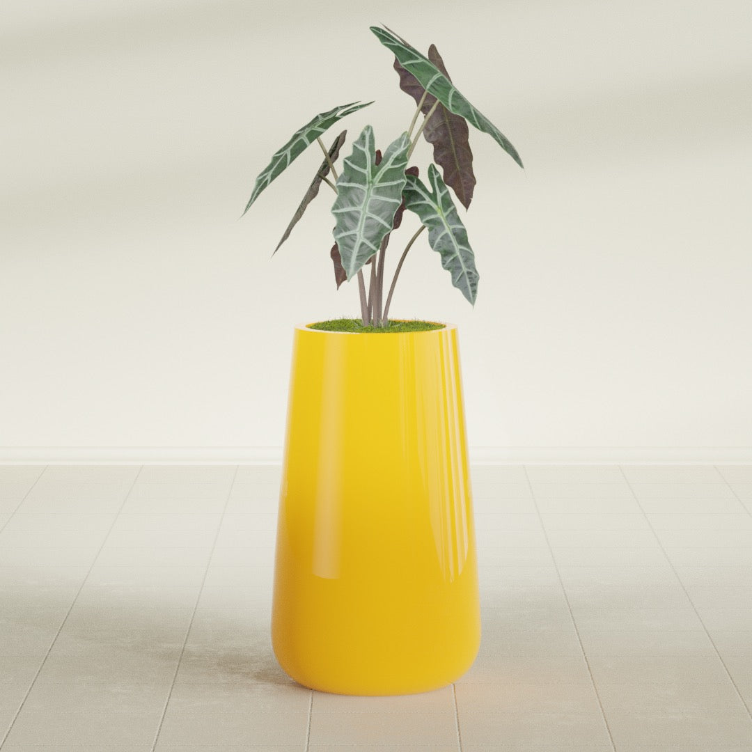 Saigon Large Tapered Round Planter - 16 in x 21 in x 36 in - Gloss Saffron - Gloss Saffron,16.4 in x 20.7 in x 36 in