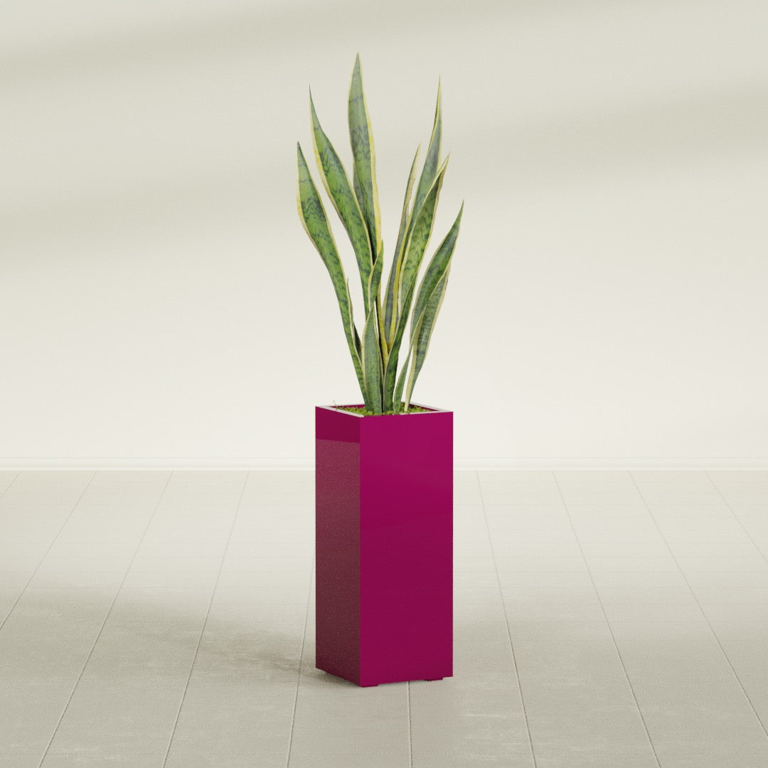 Perth Large Tall Rectangle Fiberglass Planter - 16 in x 16 in x 42 in - Gloss Eggplant - Gloss Eggplant,16 in x 16 in x 42 in
