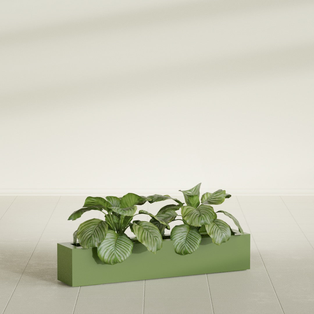 Salon Large Tall Rectangle Fiberglass Planter - 42 in x 8 in x 8 in - Satin Green - Satin Green,42 in x 8 in x 8 in