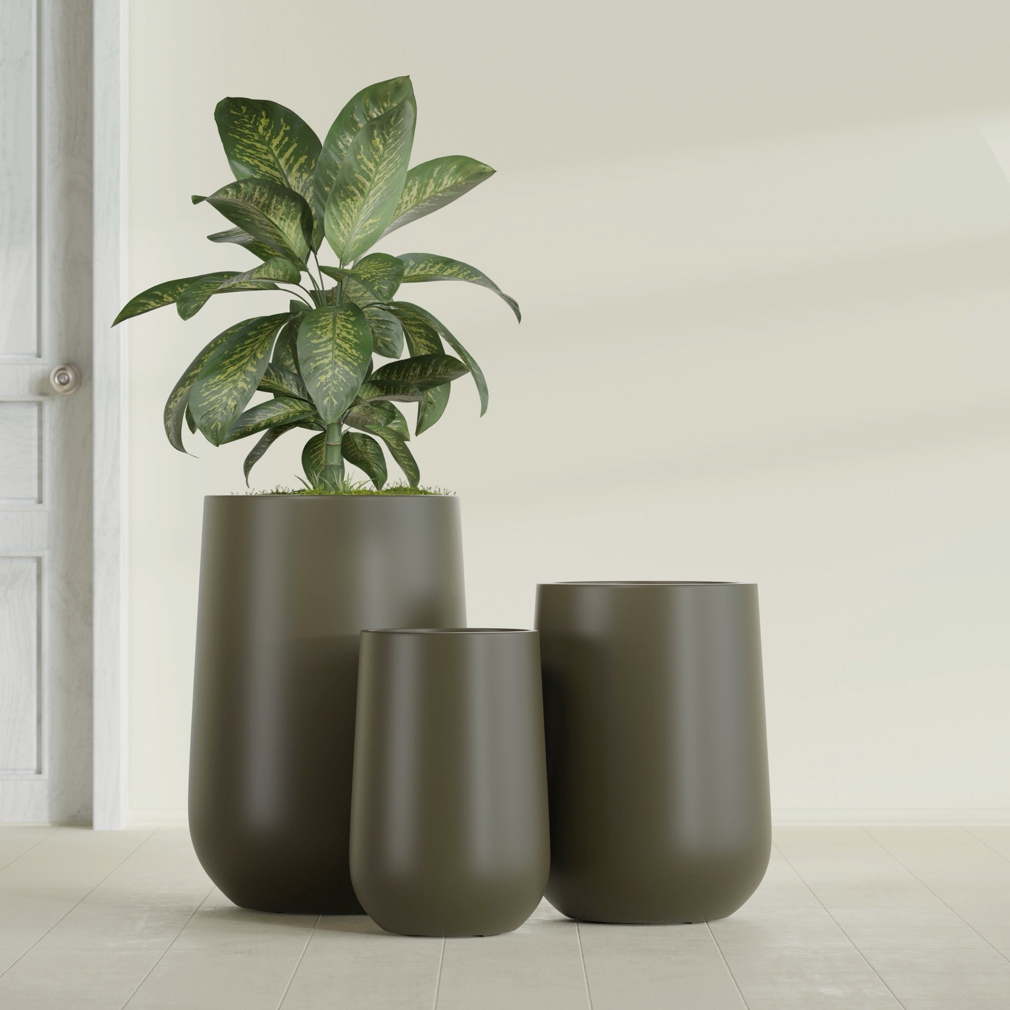 Tall Hayden Medium Round Fiberglass Planter - 15 in x 15 in x 23 in - Matte Bronze - Matte Bronze,15 in x 15 in x 23 in