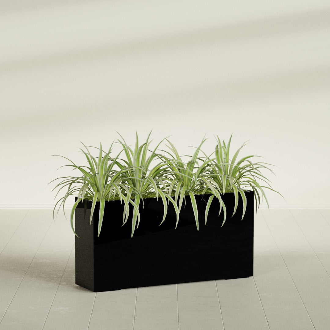 Hollywood Extra Large Narrow Rectangle Fiberglass Planter - 48 in x 12 in x 24 in - Gloss Black - Gloss Black,48 in x 12 in x 24 in
