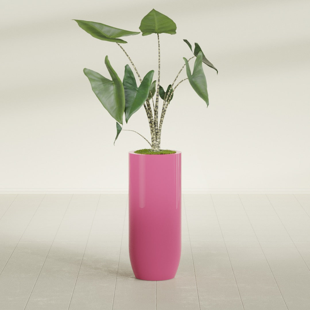 Saint Tropez Large Tall Round Fiberglass Planter - 16 in x 16 in x 38 in - Gloss Pink Violet - Gloss Pink Violet,16 in x 16 in x 38 in