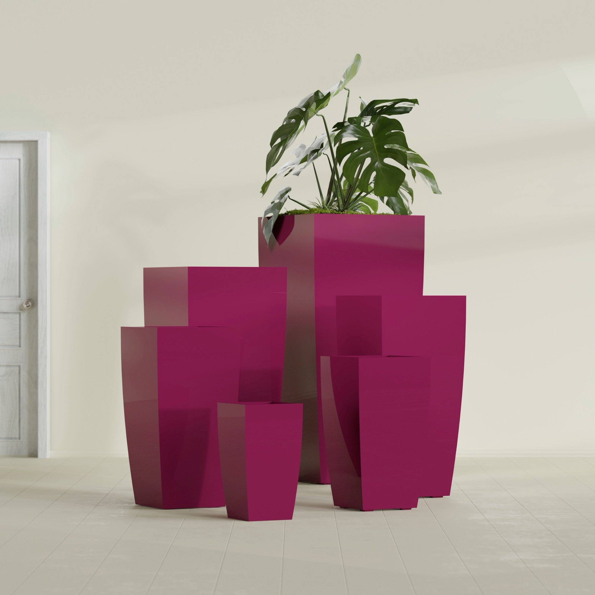 Toulan Medium Tall Tapered Square Fiberglass Planter - 12 in x 12 in x 22 in - Gloss Eggplant - Gloss Eggplant,12 in x 12 in x 22 in