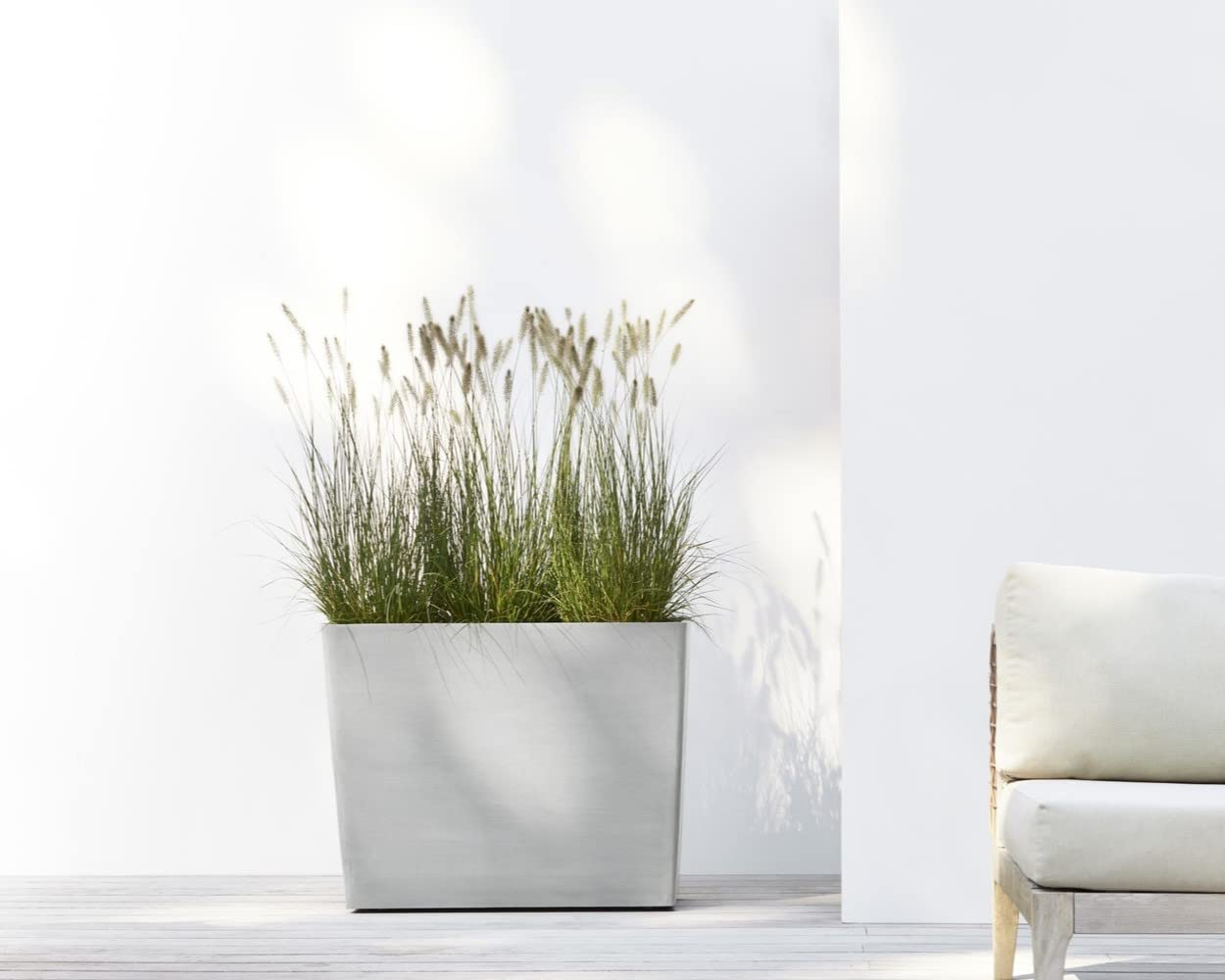 Paris with Wheels Large Rectangle Planter - 33.5 in x 15.5 in x 26 in - White Grey - White Grey,33.5 in x 15.5 in x 26 in