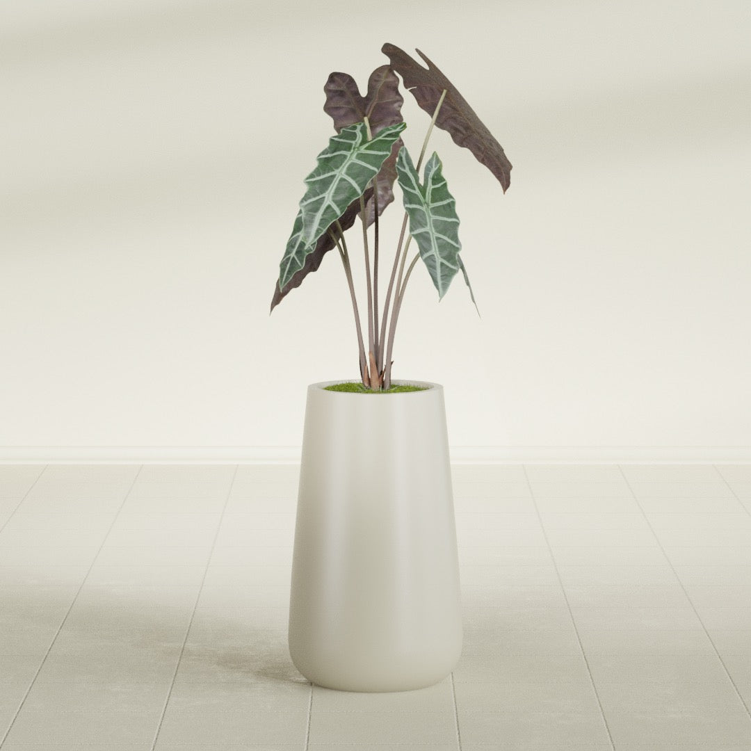 Saigon Large Tapered Round Planter - 14 in x 14 in x 30 in - Satin Beige - Satin Beige,13.7 in x 13.7 in 30 in