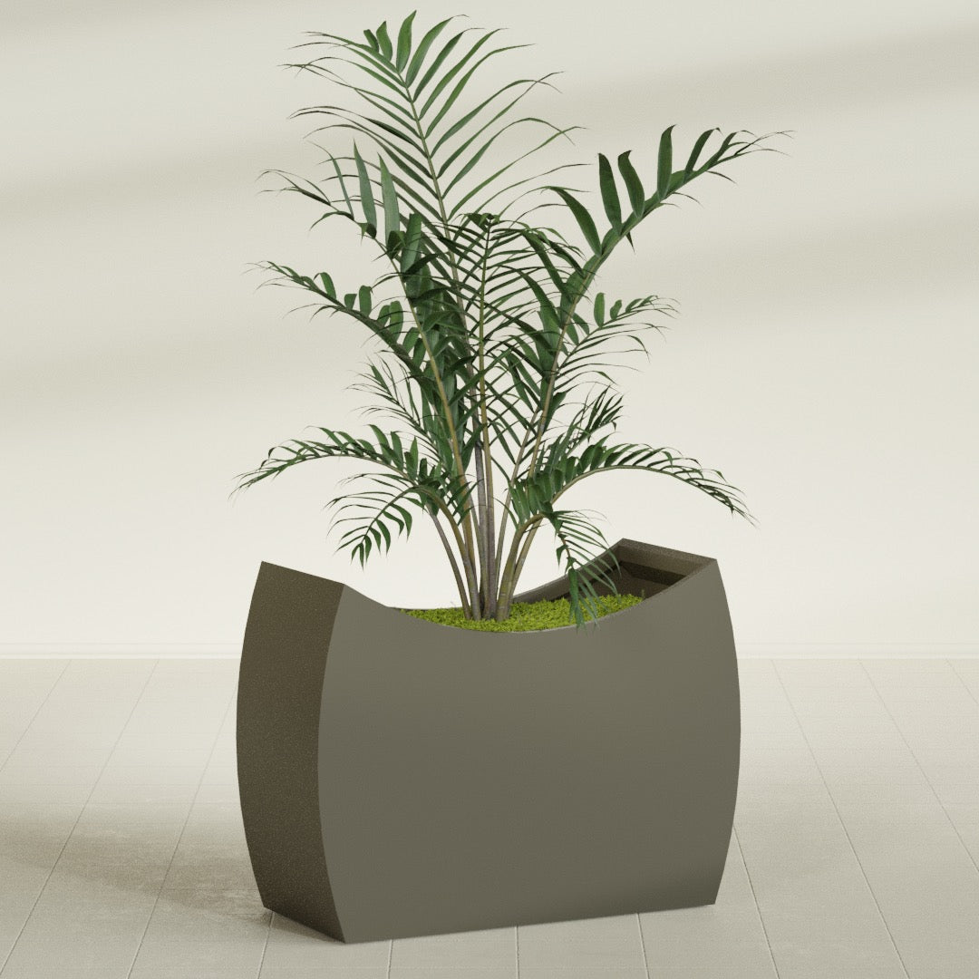 Seoul Extra Large Curved Abstract Fiberglass Planter - 48 in x 20 in x 36 in - Matte Bronze - Matte Bronze,48 in x 20 in x 36 in