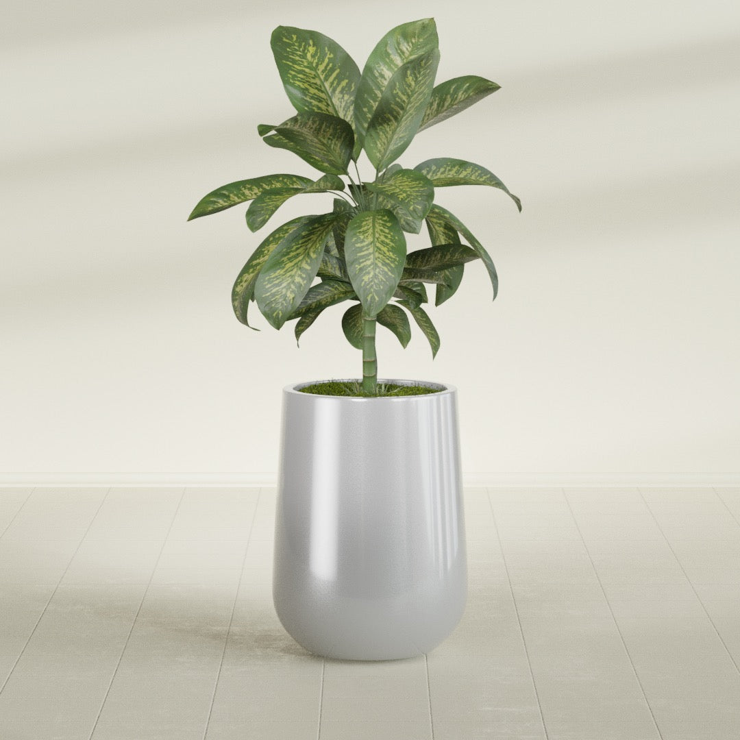 Tall Hayden Medium Round Fiberglass Planter - 15 in x 15 in x 23 in - Metallic Silver - Metallic Silver,15 in x 15 in x 23 in