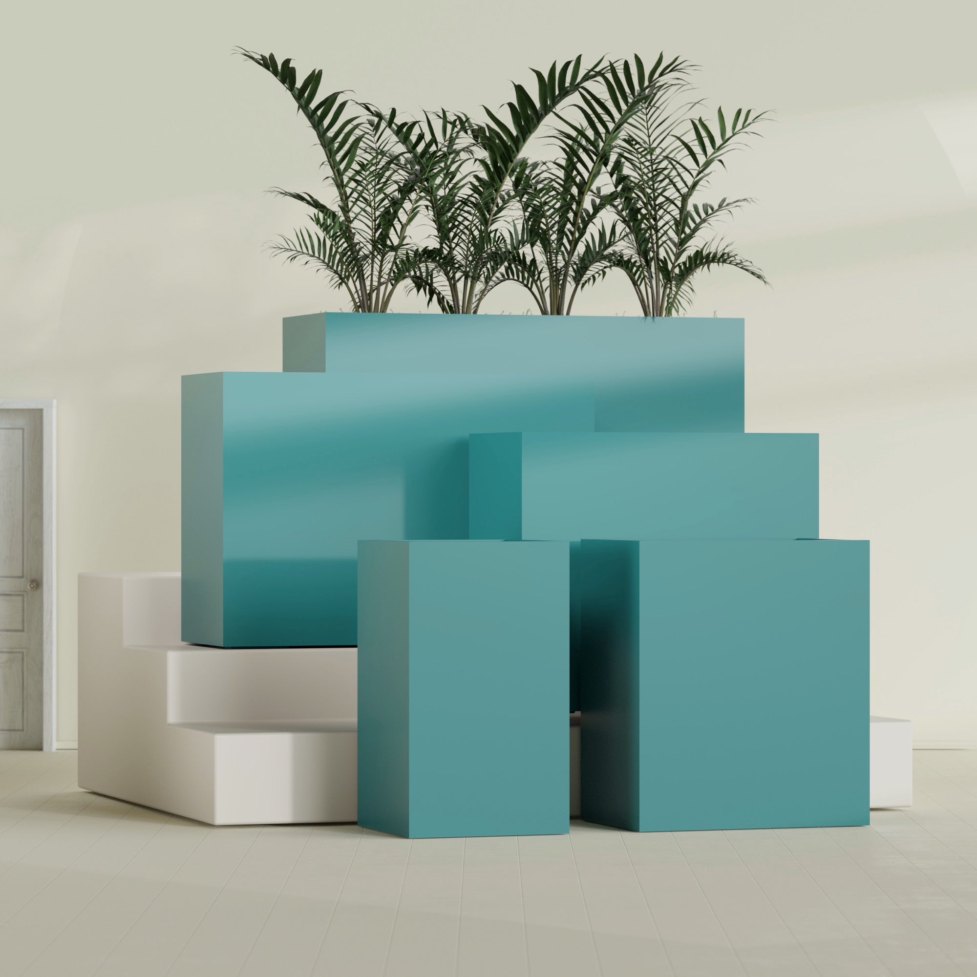 Darwin Extra Large Long Rectangle Fiberglass Planter - 72 in x 24 in x 42 in - Satin Sea Foam - Satin Sea Foam,72 in x 24 in x 42 in
