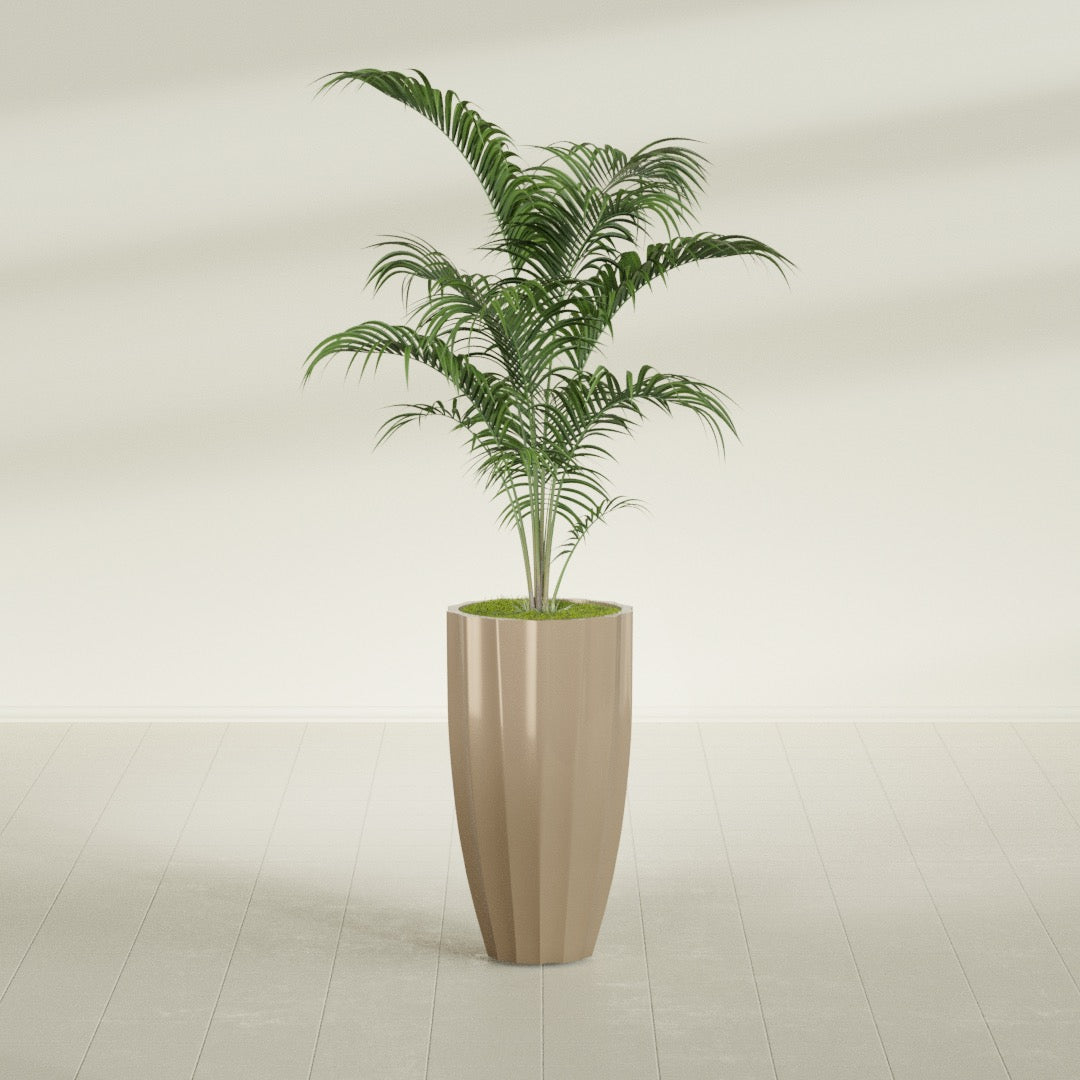San Jose Large Tall Round Fluted Fiberglass Planter - 16 in x 16 in x 30 in - Metallic Gold - Metallic Gold,16 in x 16 in x 30 in