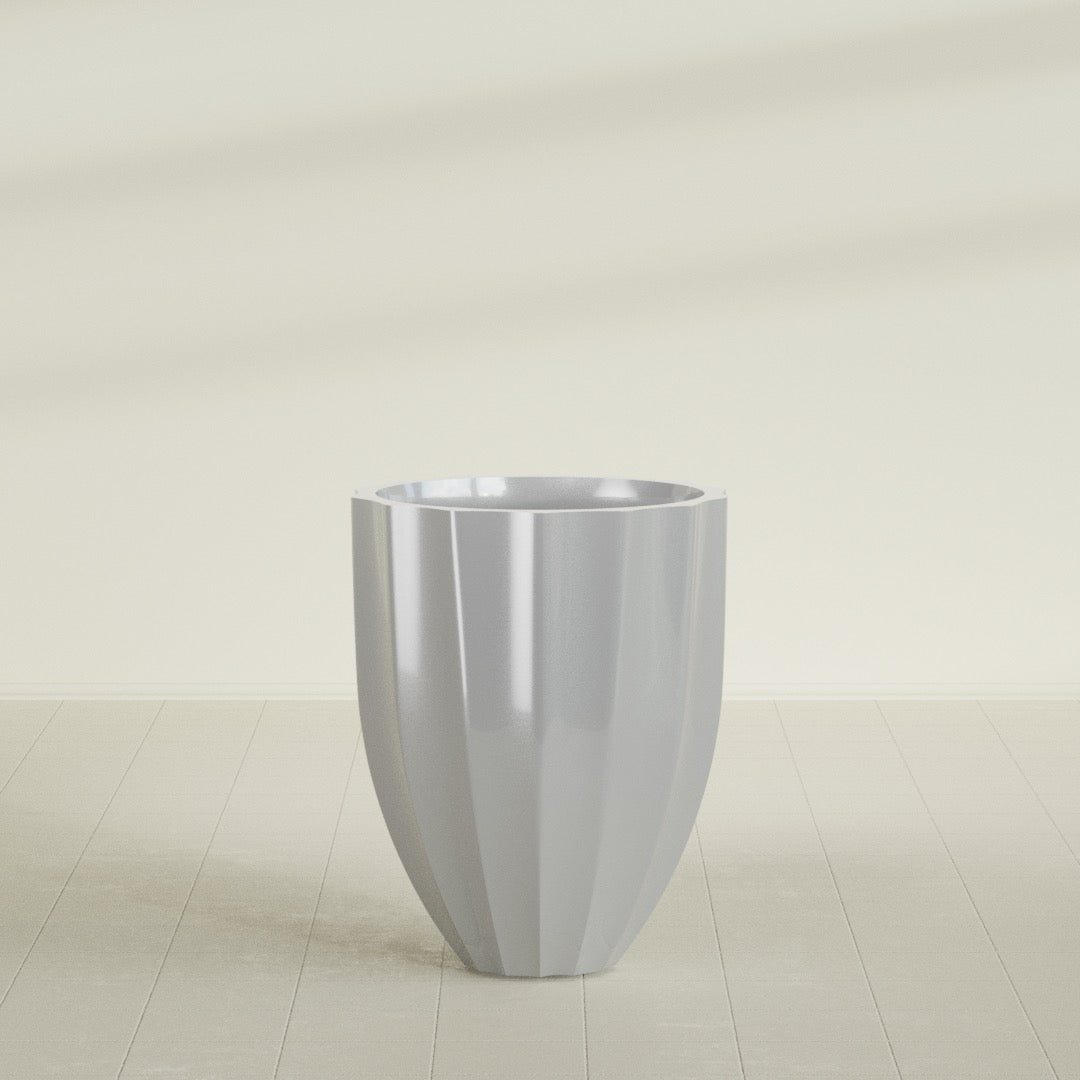 Alicante Medium Round Fiberglass Planter - 26 in x 26 in x 32 in - Metallic Silver - Metallic Silver,26 in x 26 in x 32 in