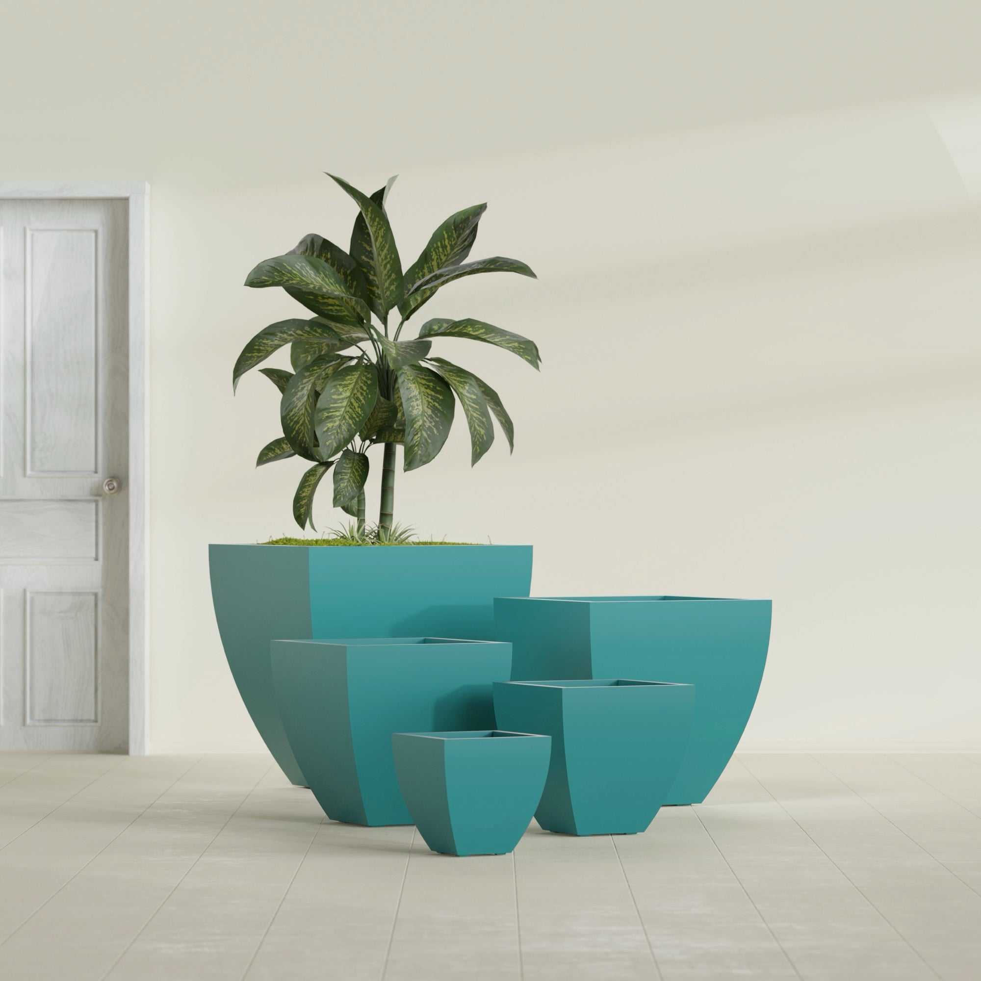Lima Large Tapered Square Fiberglass Planter - 30 in x 30 in x 30 in - Satin Sea Foam - Satin Sea Foam,30 in x 30 in x 30 in