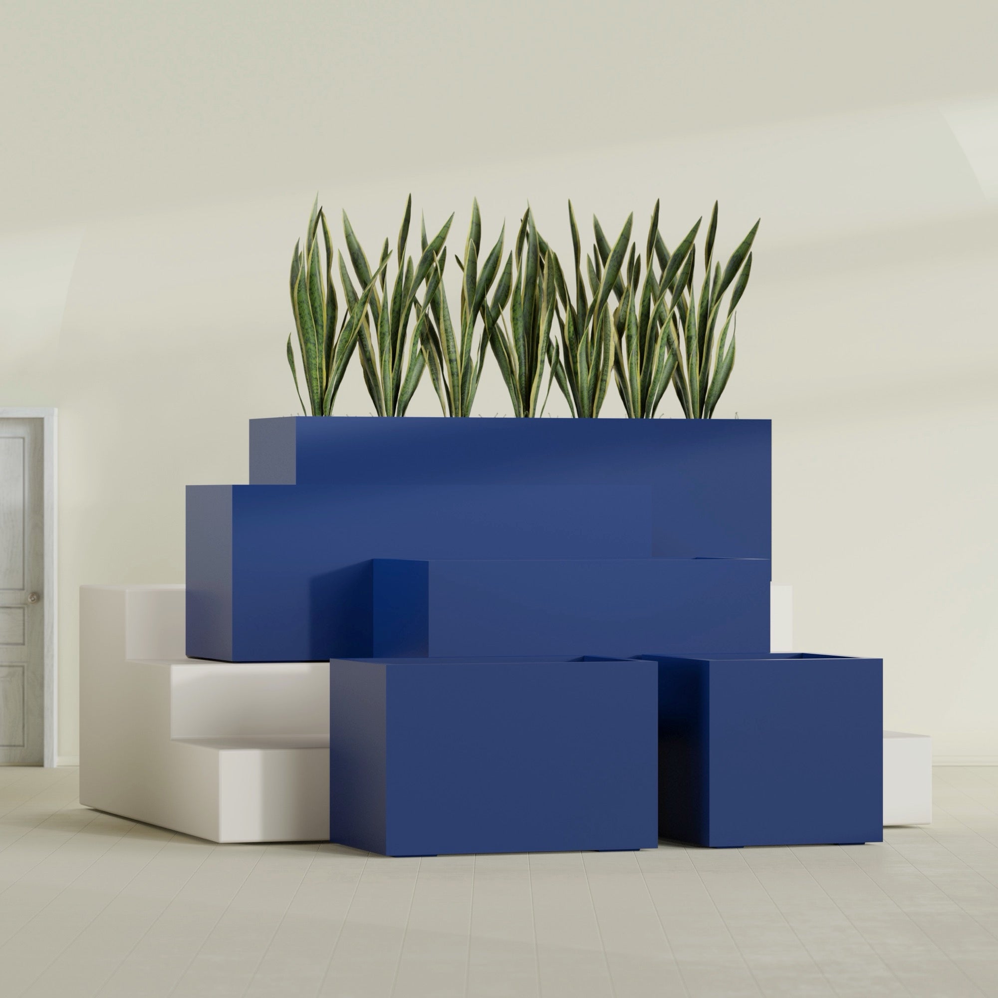 Granada Extra Large Long Rectangle Fiberglass Planter - 60 in x 24 in x 24 in - Matte Cobalt Blue - Matte Cobalt Blue,60 in x 24 in x 24 in