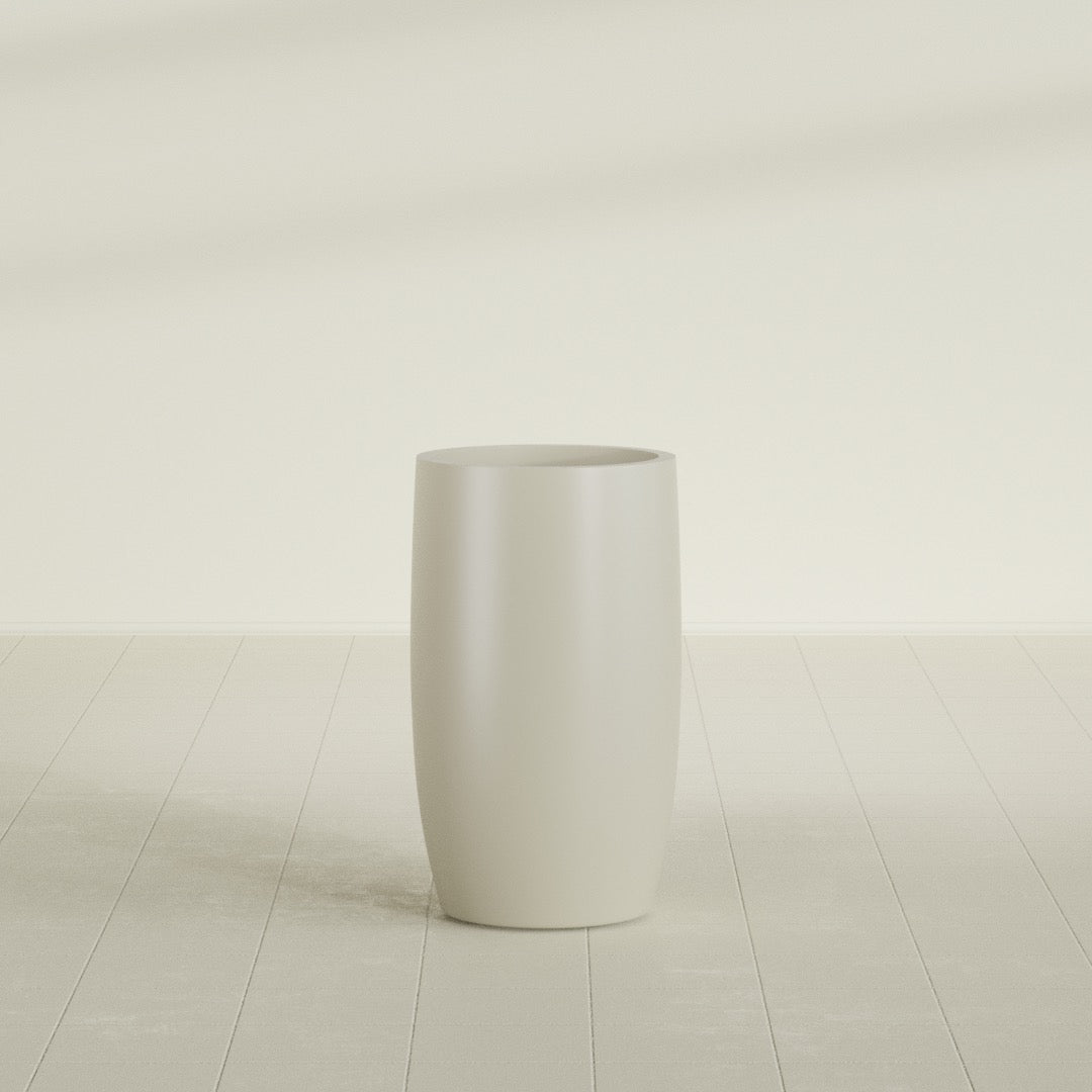 Lisbon Large Round Fiberglass Planter - 18 in x 18 in x 32 in - Satin Beige - Satin Beige,18 in x 18 in x 32 in