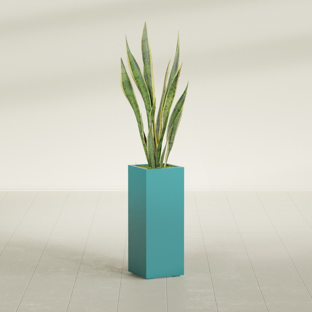 Perth Large Tall Rectangle Fiberglass Planter - 16 in x 16 in x 42 in - Satin Sea Foam - Satin Sea Foam,16 in x 16 in x 42 in