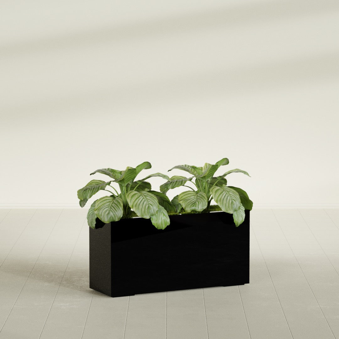 Miami Large Narrow Rectangle Fiberglass Planter - 36 in x 12 in x 18 in - Gloss Black - Gloss Black,36 in x 12 in x 18 in