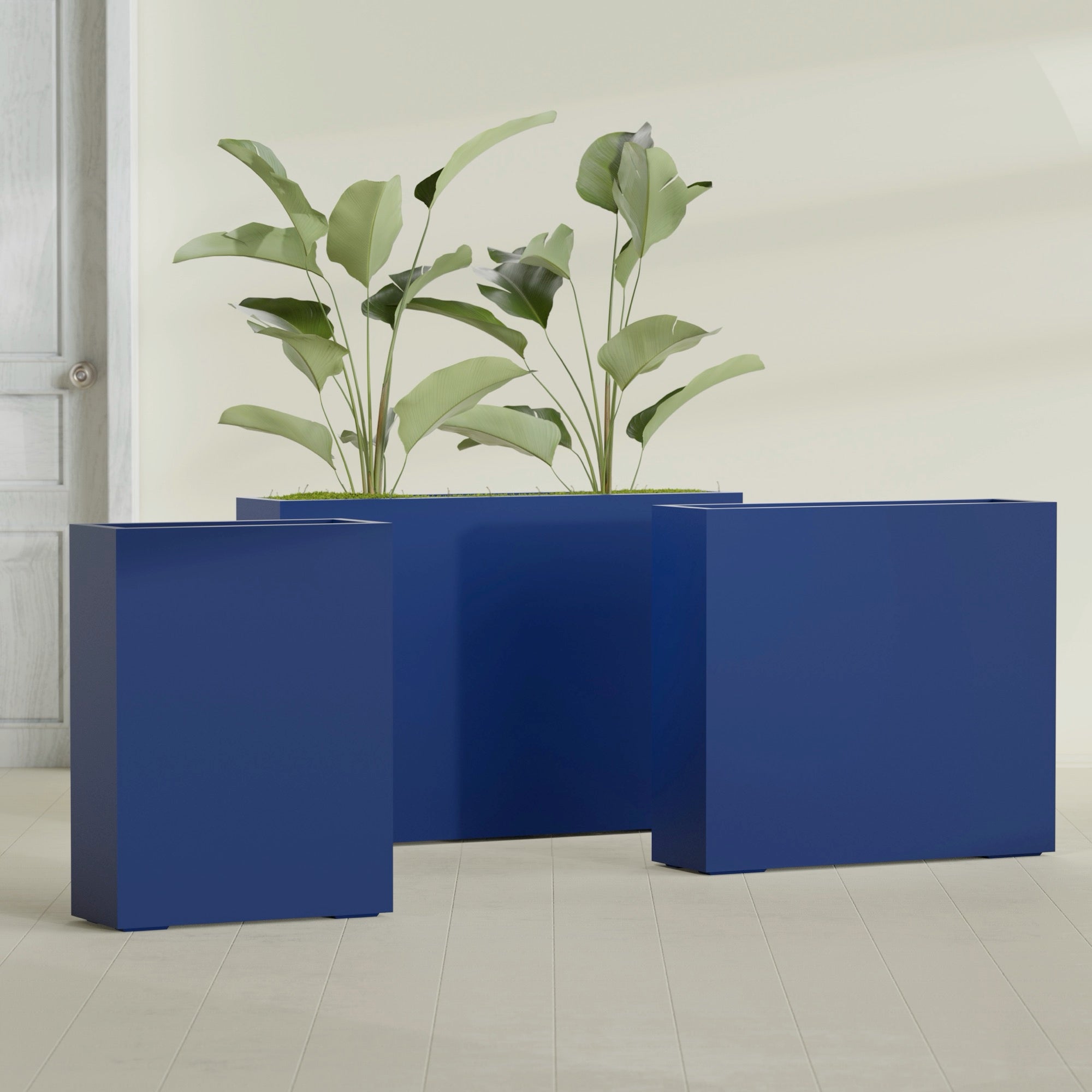 Amesbury Large Narrow Rectangle Fiberglass Planter - 36 in x 10 in x 32 in - Matte Cobalt Blue - Matte Cobalt Blue,36 in x 10 in x 32 in