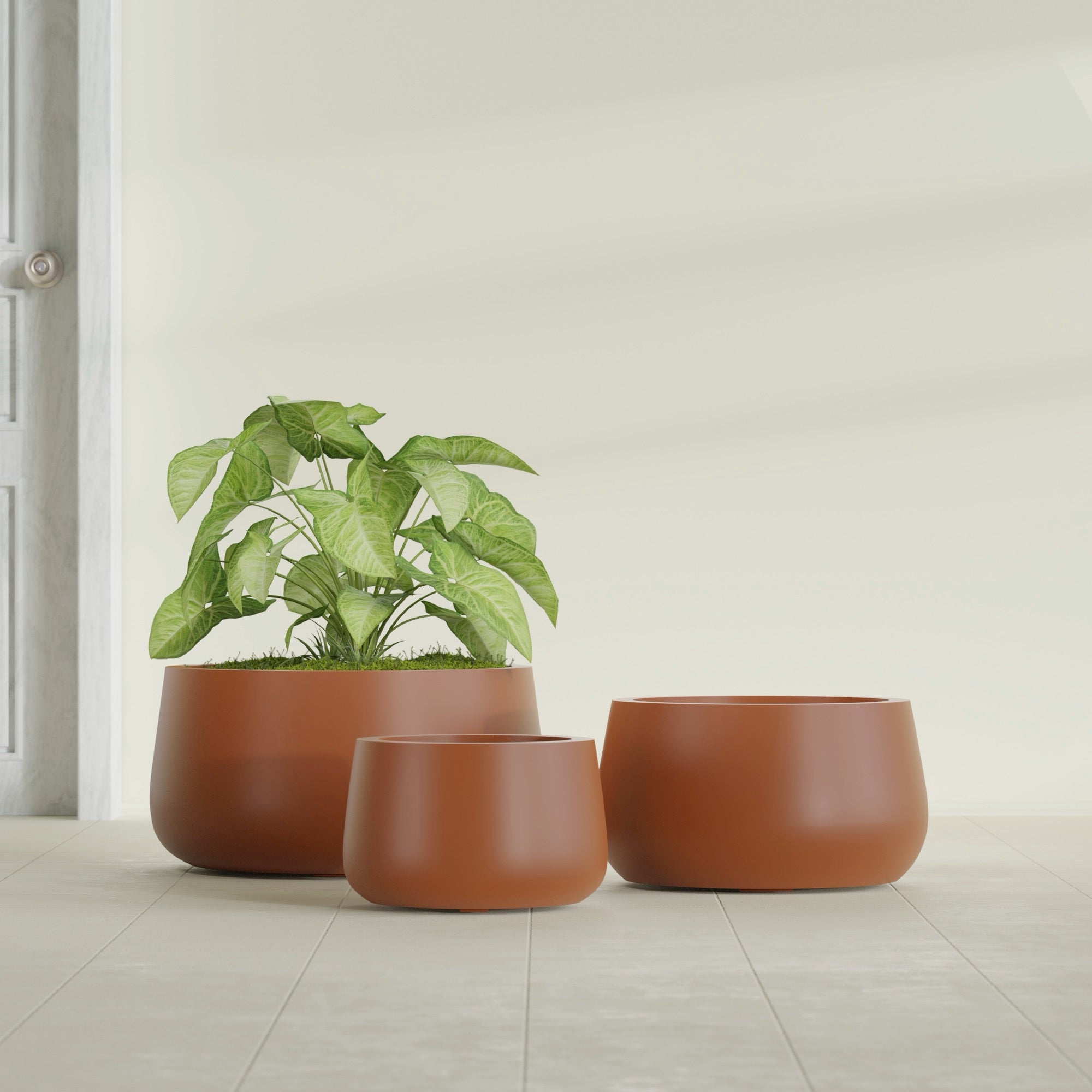 Short Hayden Small Round Fiberglass Planter - 16 in x 16 in x 8 in - Matte Terracotta - Matte Terracotta,16 in x 16 in x 8 in