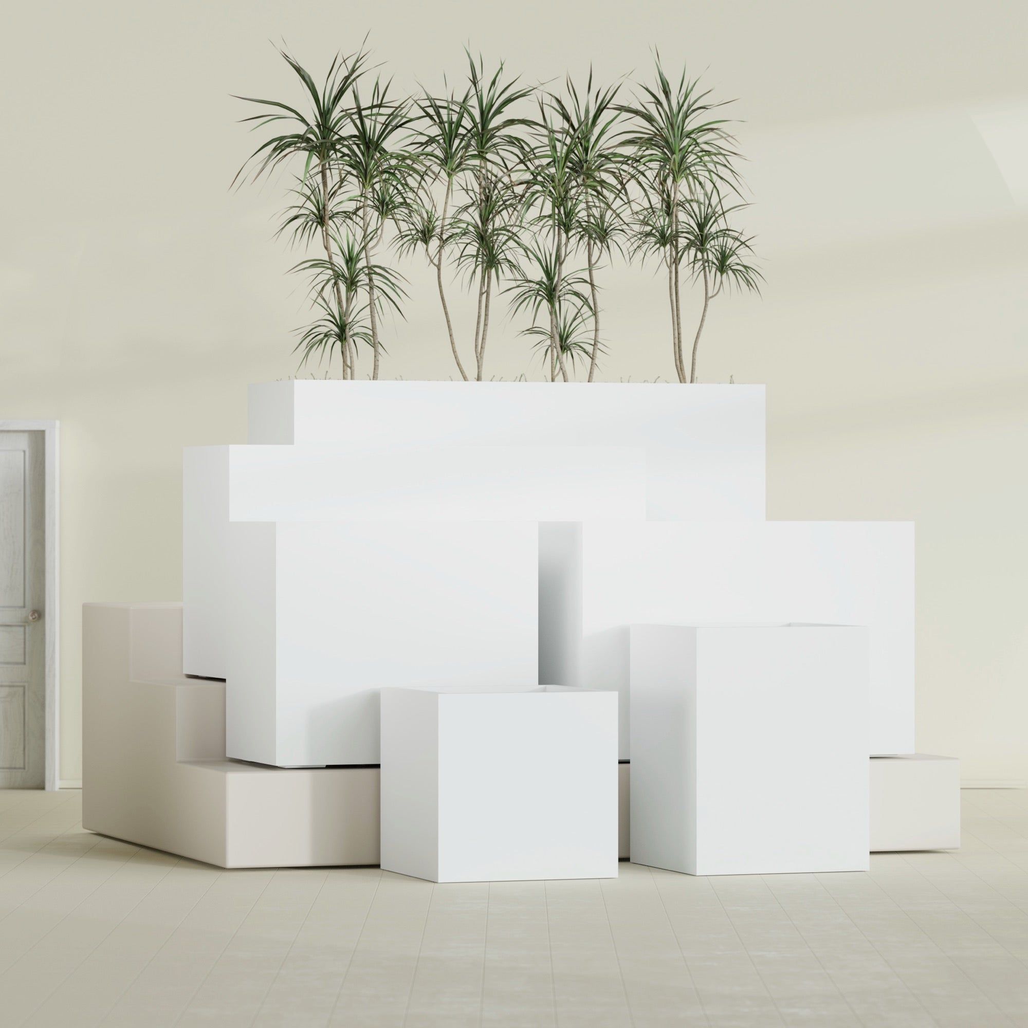 Brisbane Large Rectangle Fiberglass Planter - 36 in x 24 in x 32 in - Matte White - Matte White,36 in x 24 in x 32 in
