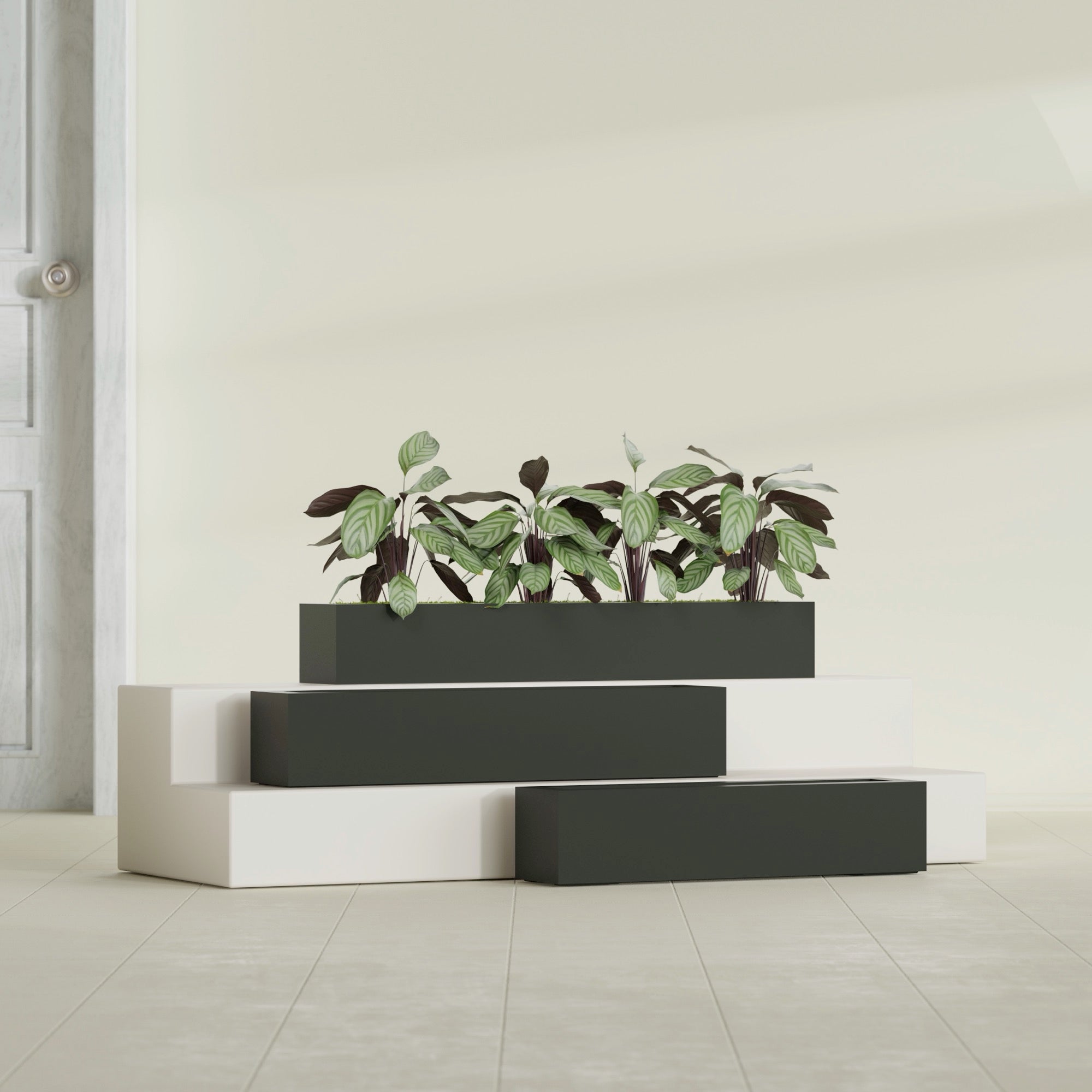 Salon Large Tall Rectangle Fiberglass Planter - 42 in x 8 in x 8 in - Matte Charcoal - Matte Charcoal,42 in x 8 in x 8 in