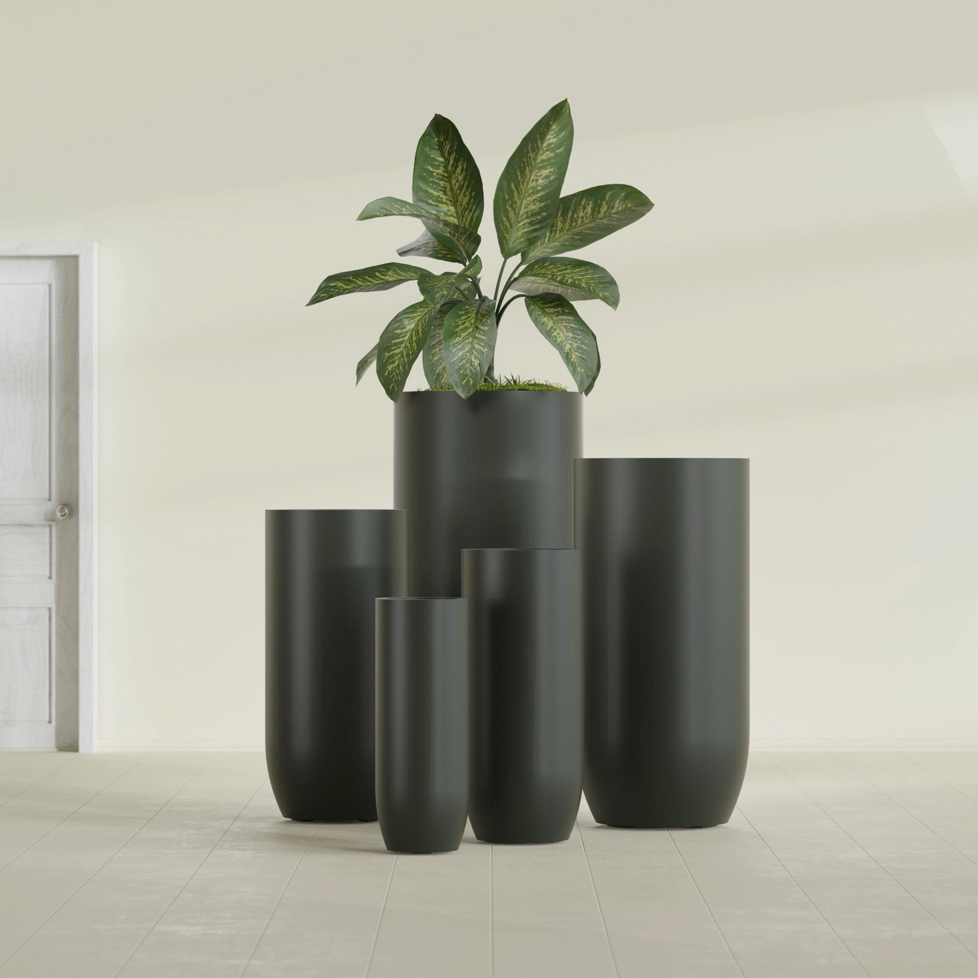 Saint Tropez Large Tall Round Fiberglass Planter - 16 in x 16 in x 38 in - Matte Charcoal - Matte Charcoal,16 in x 16 in x 38 in