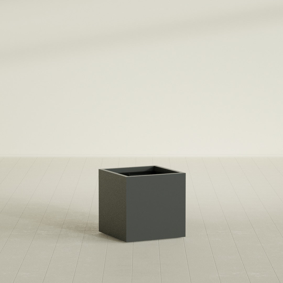Montroy Medium Cube Square Fiberglass Planter - 24 in x 24 in x 24 in - Matte Charcoal - Matte Charcoal,24 in x 24 in x 24 in