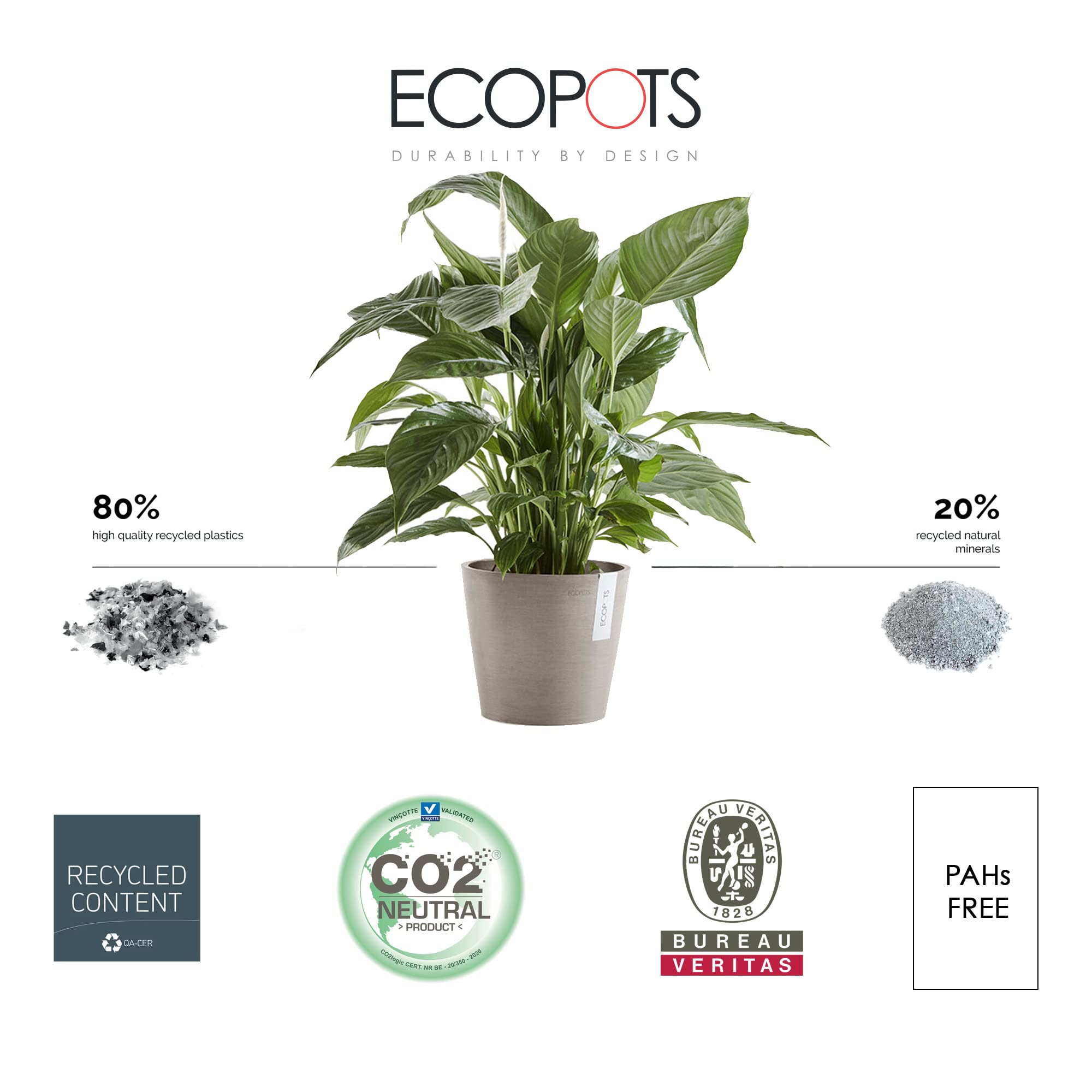 Amsterdam Small Round Planter - 8 in x 8 in x 7 in - Taupe - Taupe,8 in x 8 in x 7 in,Planter Only