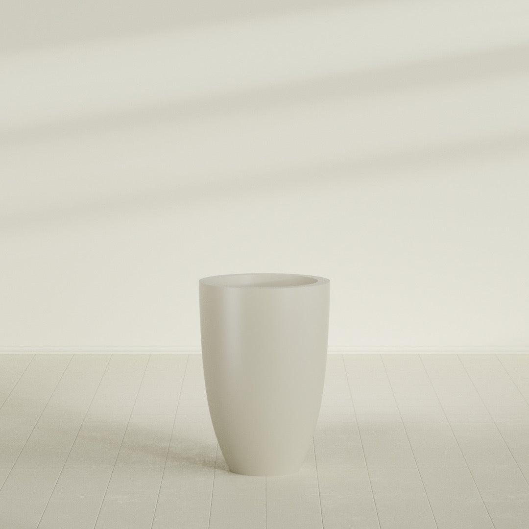 Brannan Large Round Fiberglass Planter - 24 in x 24 in x 35 in - Satin Beige - Satin Beige,24 in x 24 in x 35 in