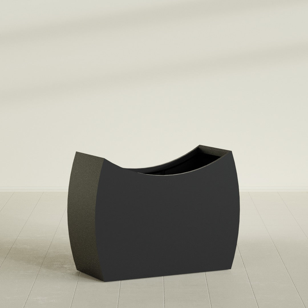Seoul Extra Large Curved Abstract Fiberglass Planter - 48 in x 20 in x 36 in - Matte Black - Matte Black,48 in x 20 in x 36 in