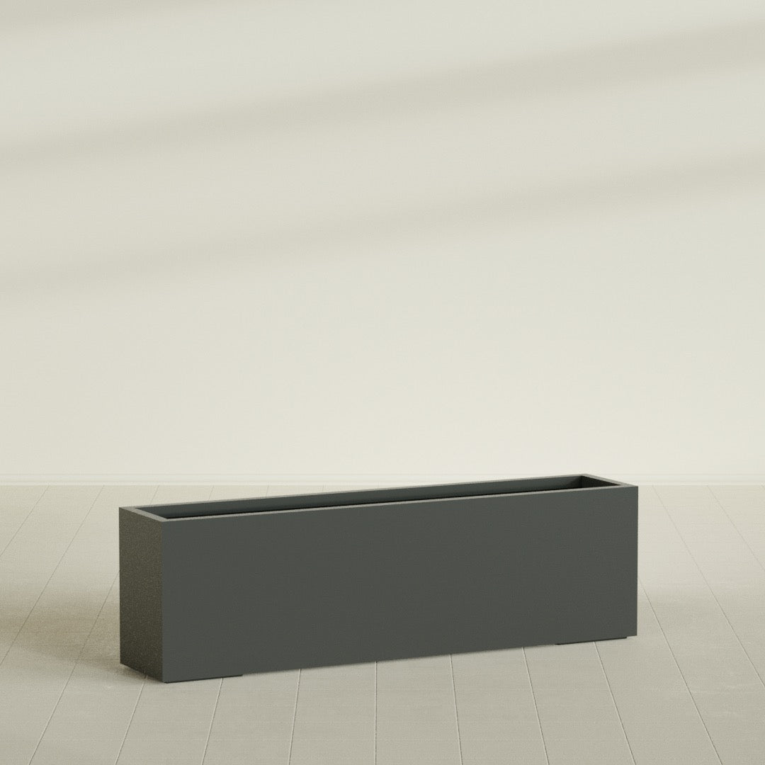 Miami Extra Large Narrow Rectangle Fiberglass Planter - 60 in x 12 in x 18 in - Matte Charcoal - Matte Charcoal,60 in x 12 in x 18 in