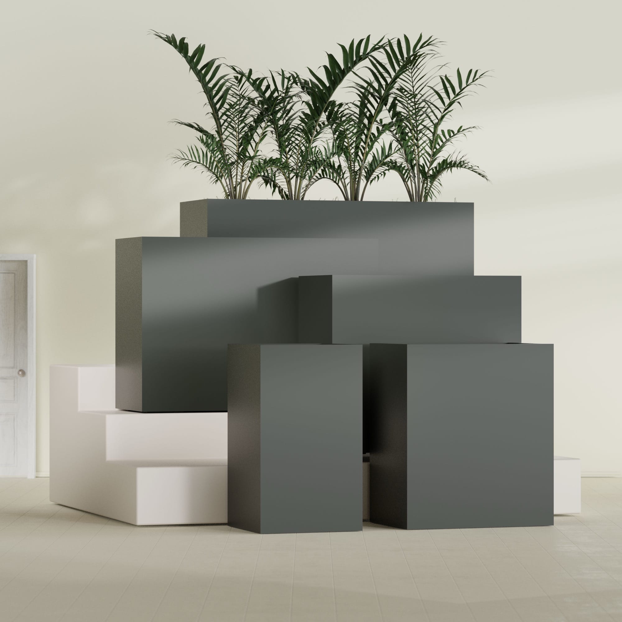 Darwin Large Tall Rectangle Fiberglass Planter - 24 in x 24 in x 42 in - Matte Charcoal - Matte Charcoal,24 in x 24 in x 42 in