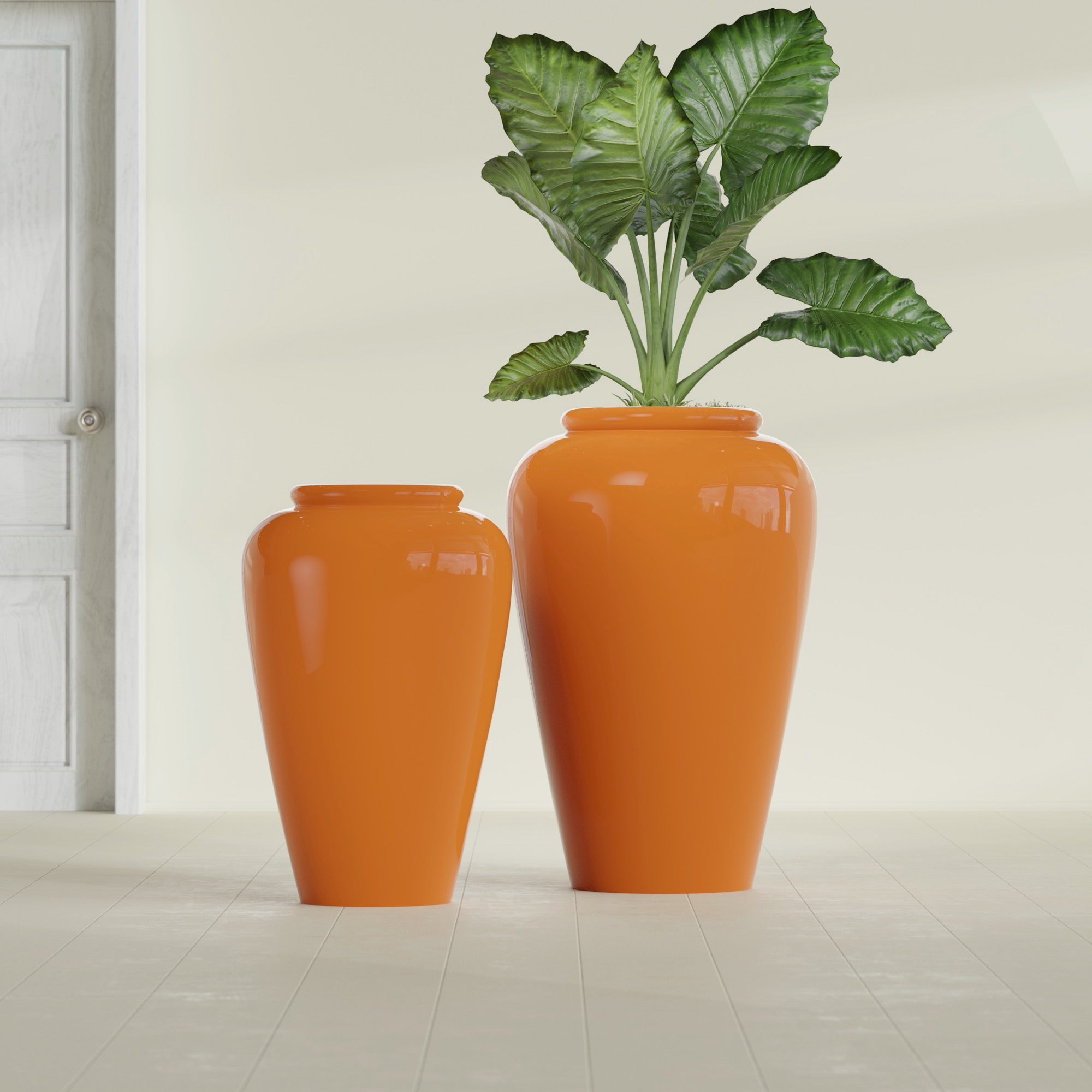 Bara Jar Large Round Fiberglass Planter - 20 in x 20 in x 31 in - Gloss Tangerine - Gloss Tangerine,20 in x 20 in x 32 in