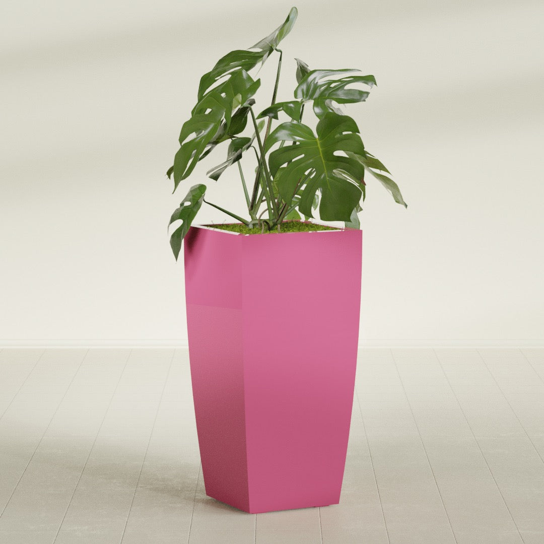 Toulan Large Tall Tapered Square Fiberglass Planter - 20 in x 20 in x 42 in - Gloss Pink Violet - Gloss Pink Violet,20 in x 20 in x 42 in