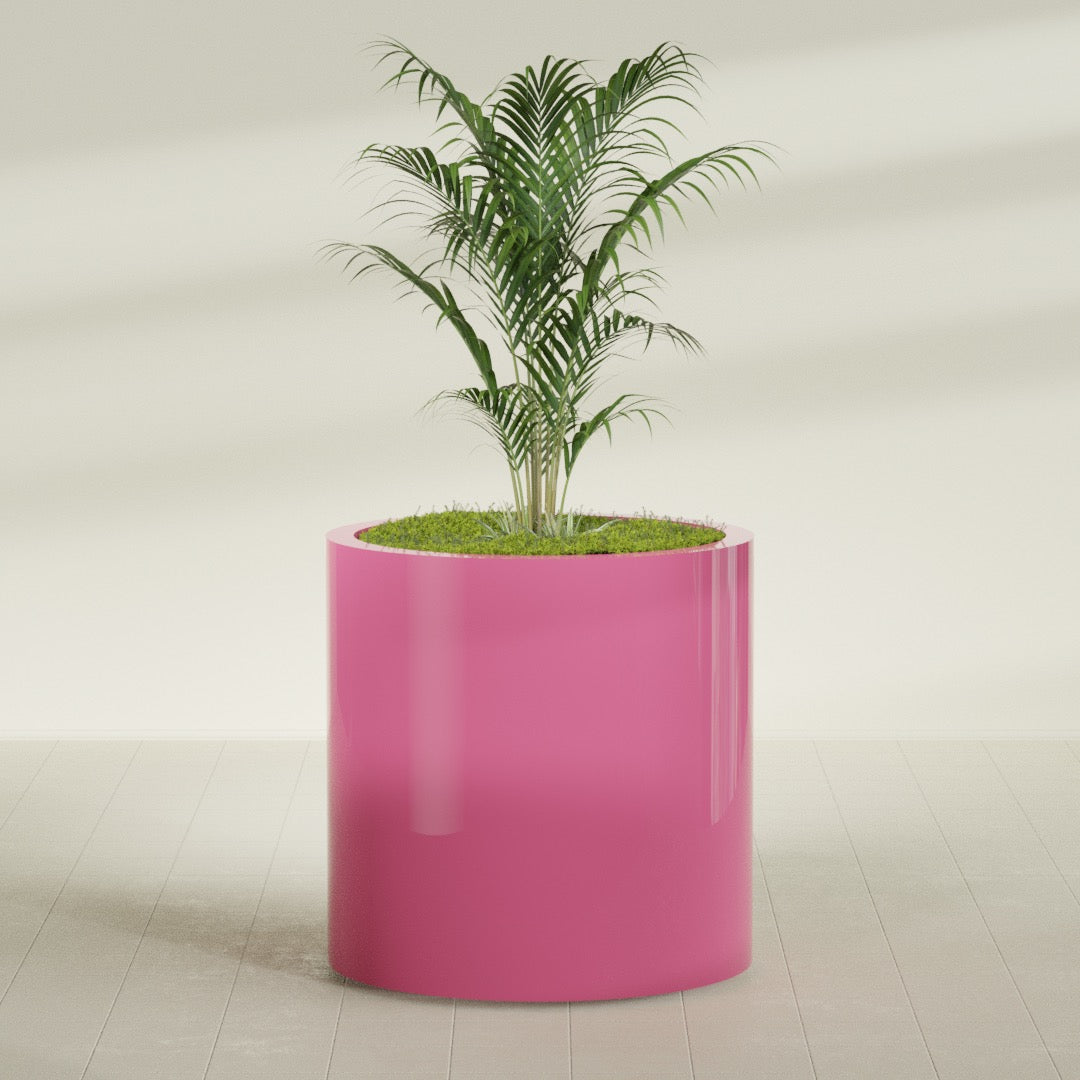 Rio Grande Large Round Fiberglass Planter - 30 in x 30 in x 32 in - Gloss Pink Violet - Gloss Pink Violet,30 in x 30 in x 32 in