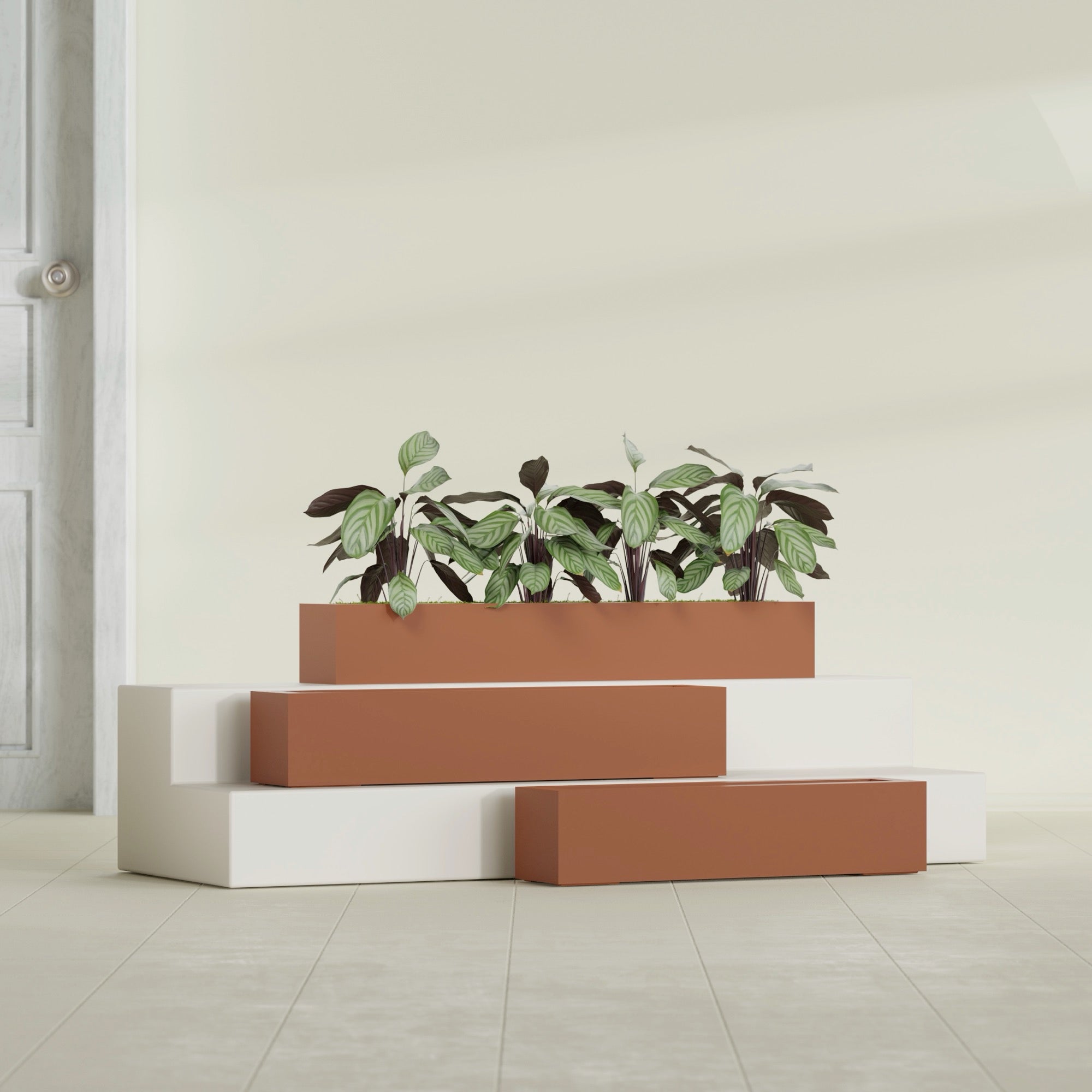 Salon Large Tall Rectangle Fiberglass Planter - 36 in x 8 in x 8 in - Matte Terracotta - Matte Terracotta,36 in x 8 in x 8 in