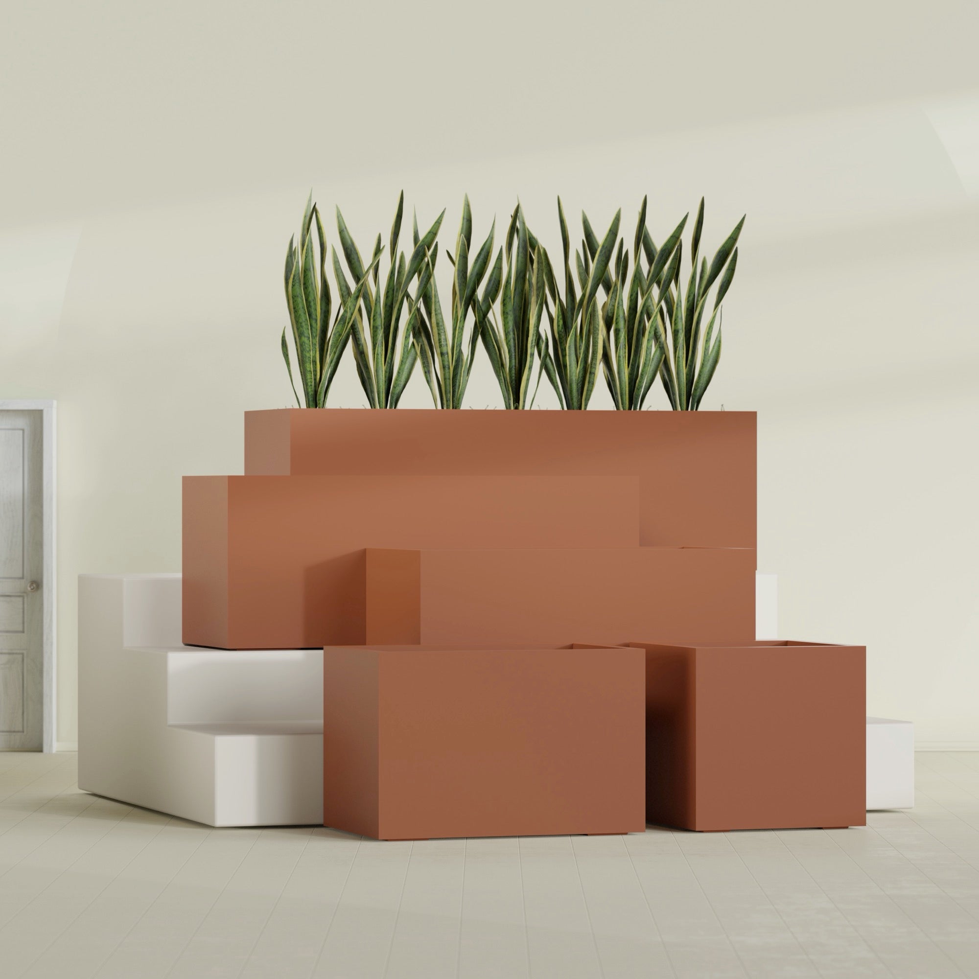 Granada Large Rectangle Fiberglass Planter - 36 in x 24 in x 24 in - Matte Terracotta - Matte Terracotta,36 in x 24 in x 24 in