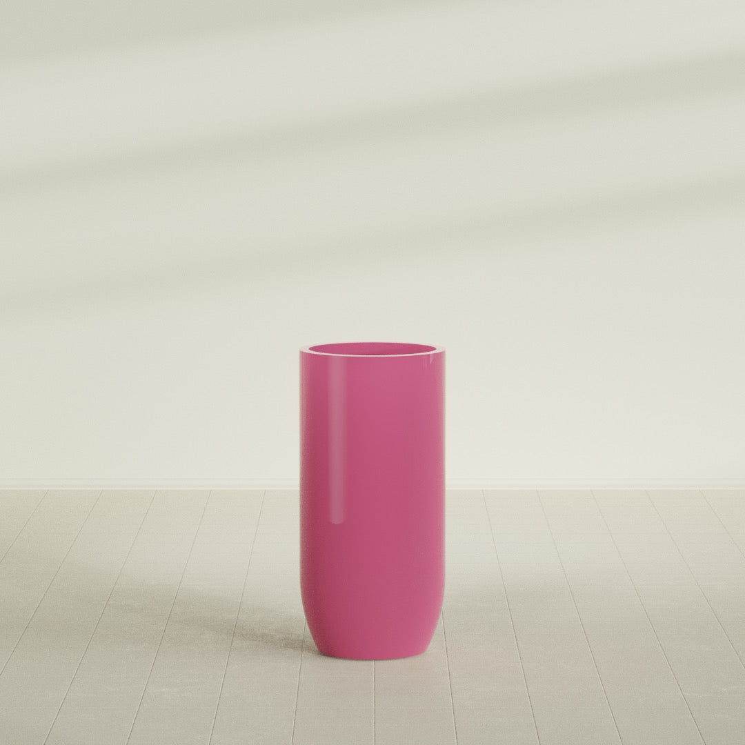 Saint Tropez Extra Large Tall Round Fiberglass Planter - 24 in x 24 in x 50 in - Gloss Pink Violet - Gloss Pink Violet,24 in x 24 in x 50 in