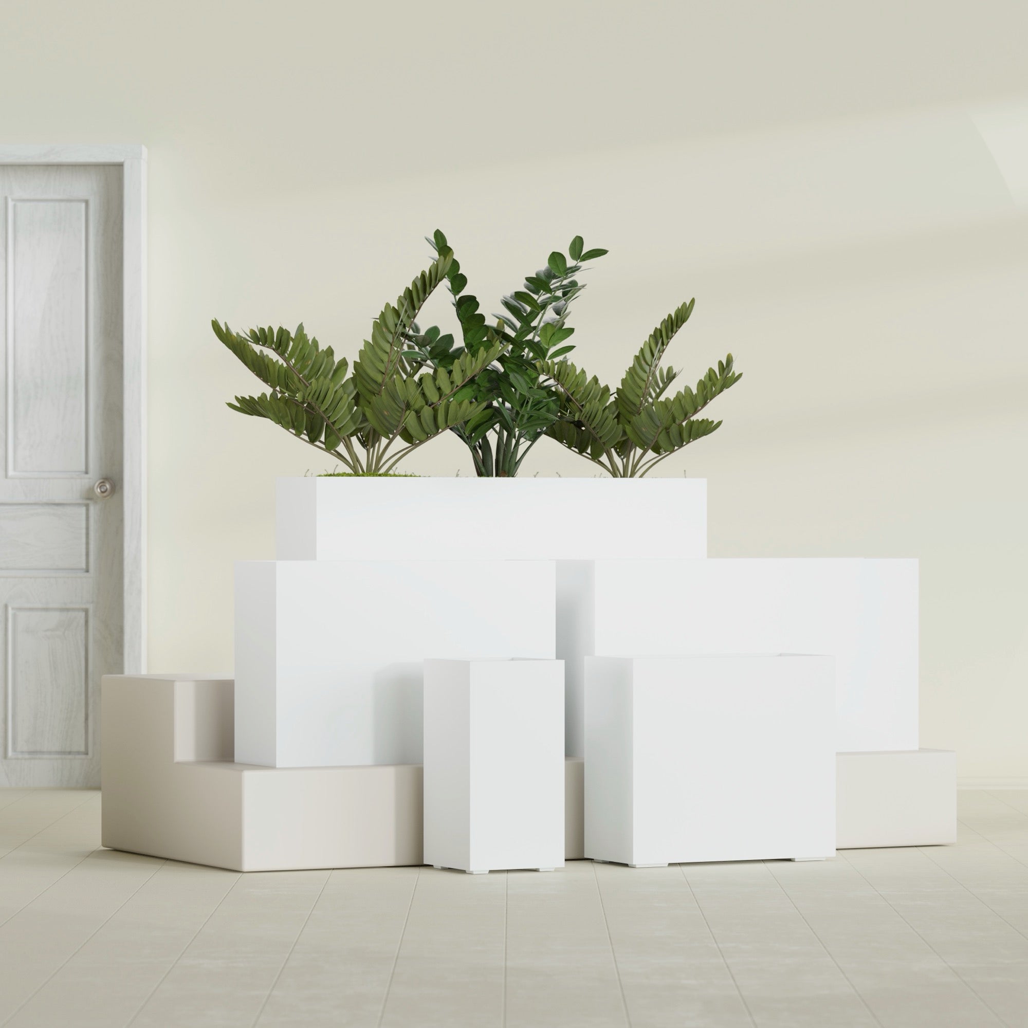 Potsdam Extra Large Long Rectangle Fiberglass Planter - 48 in x 16 in x 32 in - Matte White - Matte White,48 in x 16 in x 32 in