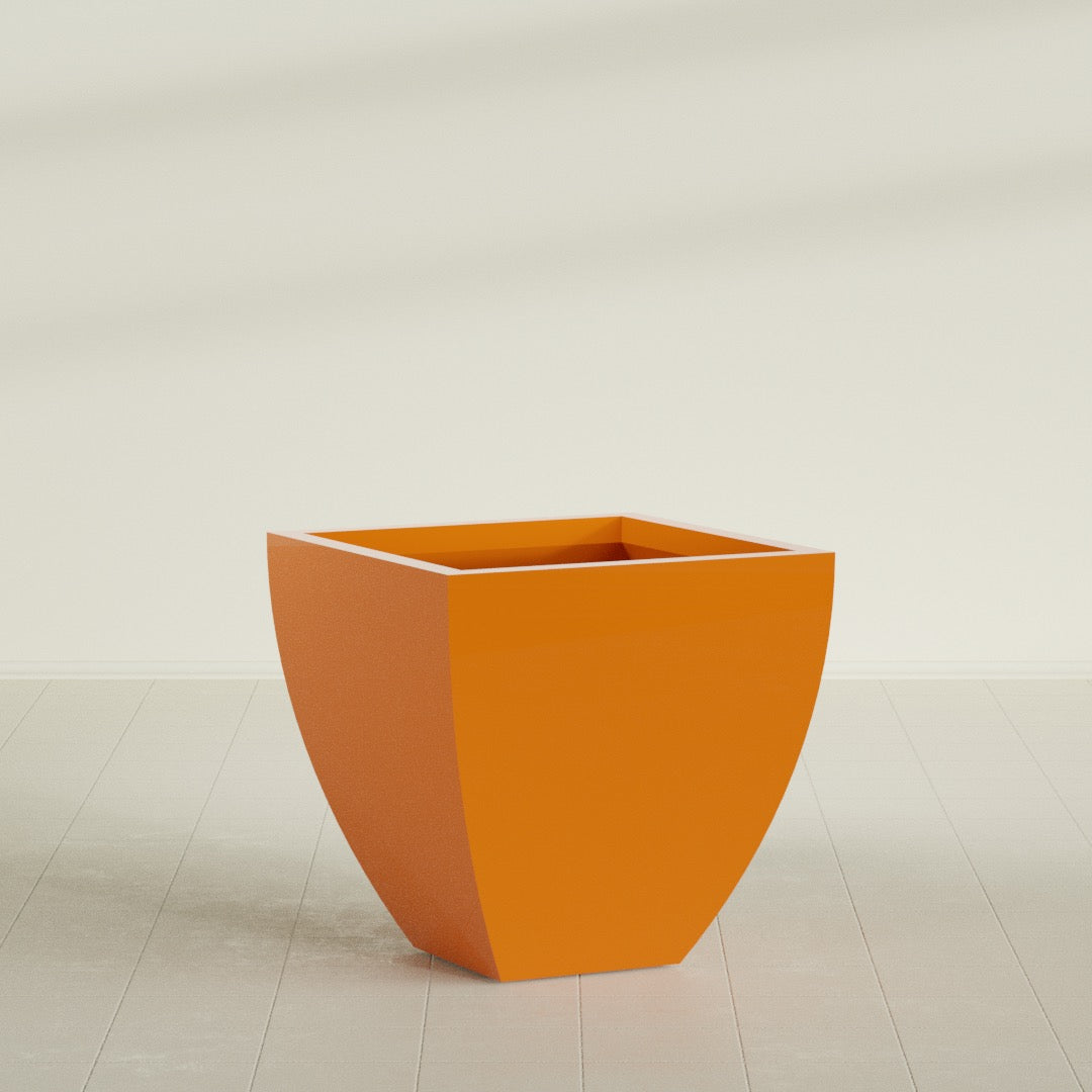 Lima Large Tapered Square Fiberglass Planter - 30 in x 30 in x 30 in - Gloss Tangerine - Gloss Tangerine,30 in x 30 in x 30 in