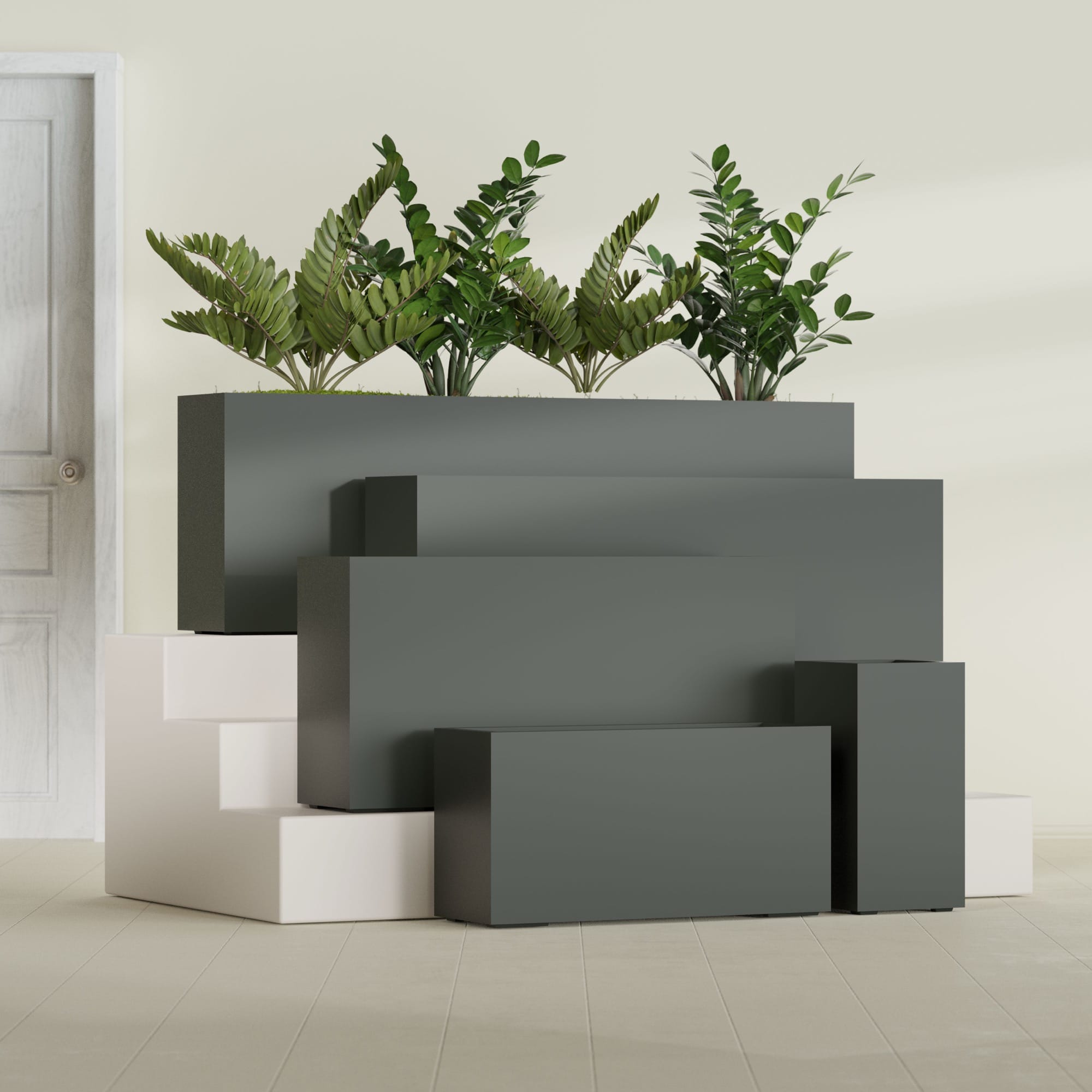 Hollywood Medium Rectangle Fiberglass Planter - 12 in x 12 in x 24 in - Matte Charcoal - Matte Charcoal,12 in x 12 in x 24 in