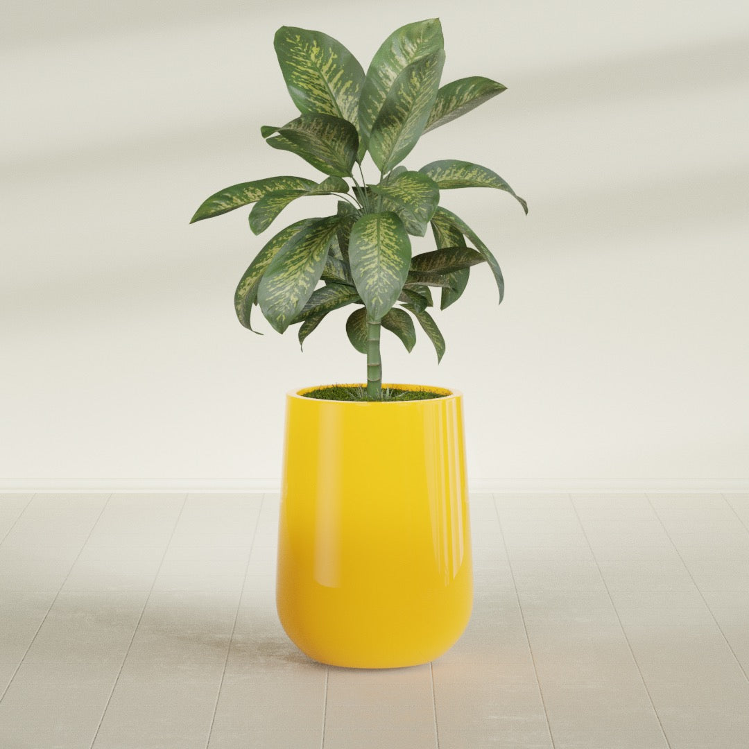 Tall Hayden Medium Round Fiberglass Planter - 15 in x 15 in x 23 in - Gloss Saffron - Gloss Saffron,15 in x 15 in x 23 in