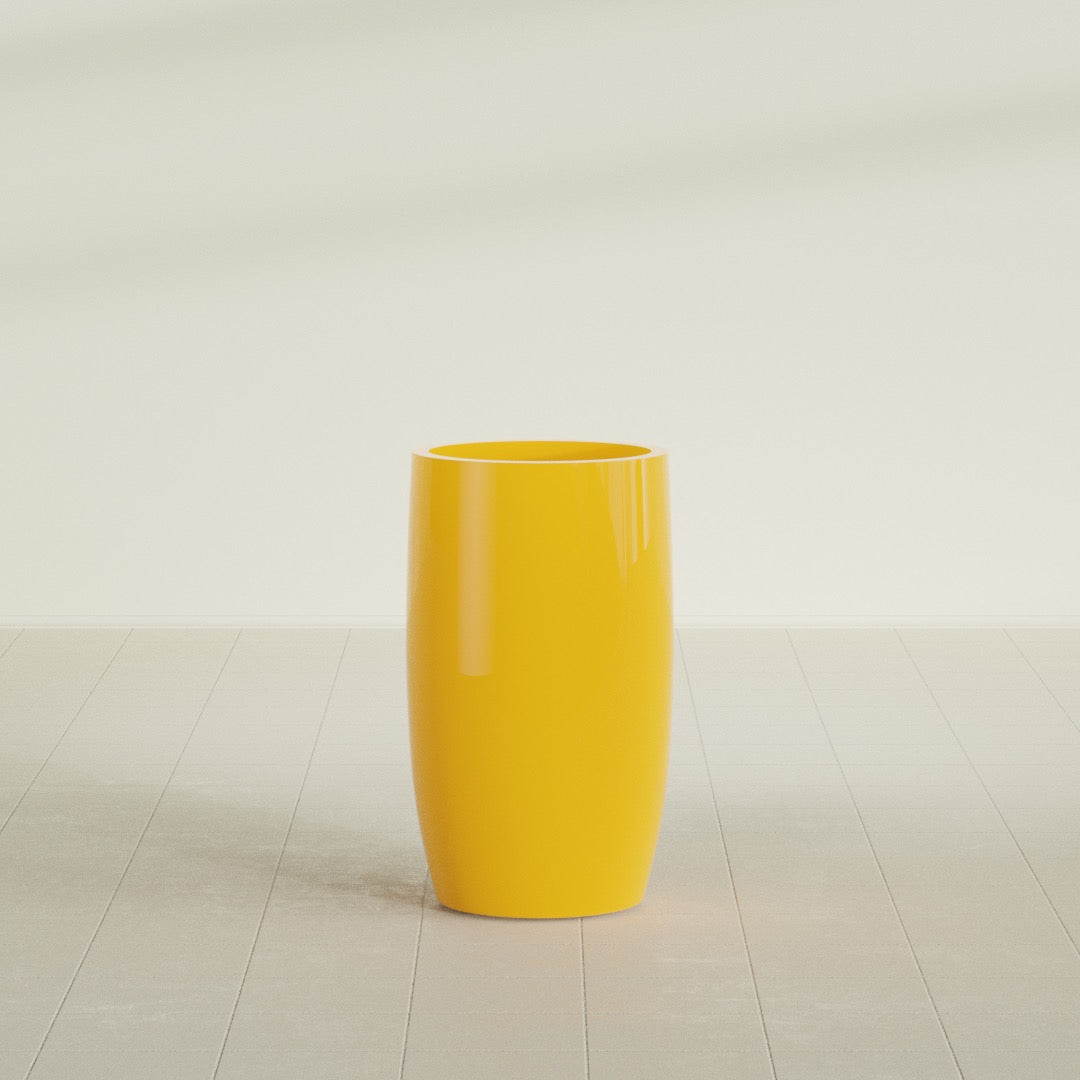 Lisbon Large Round Fiberglass Planter - 18 in x 18 in x 32 in - Gloss Saffron - Gloss Saffron,18 in x 18 in x 32 in