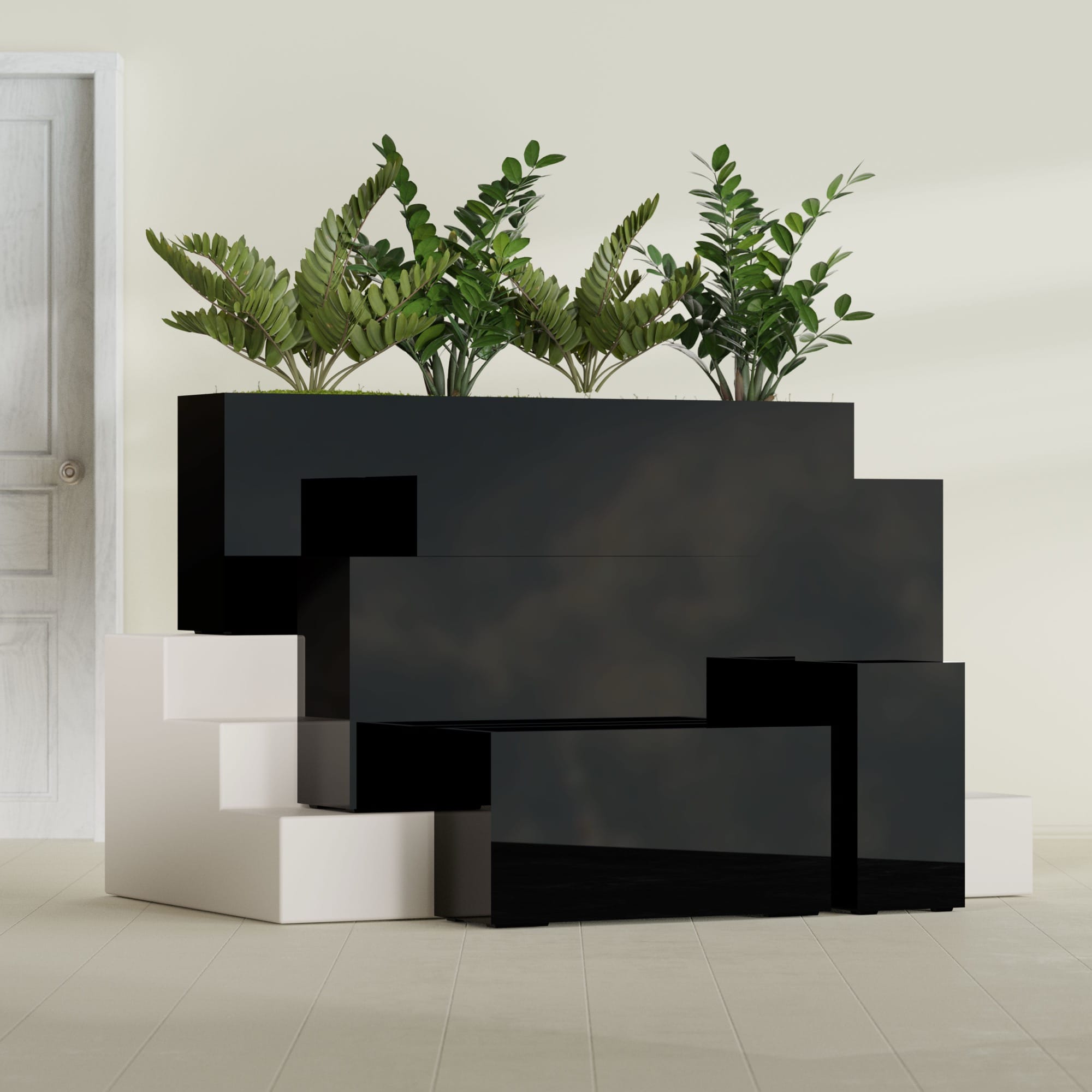 Hollywood Extra Large Narrow Rectangle Fiberglass Planter - 60 in x 12 in x 24 in - Gloss Black - Gloss Black,60 in x 12 in x 24 in