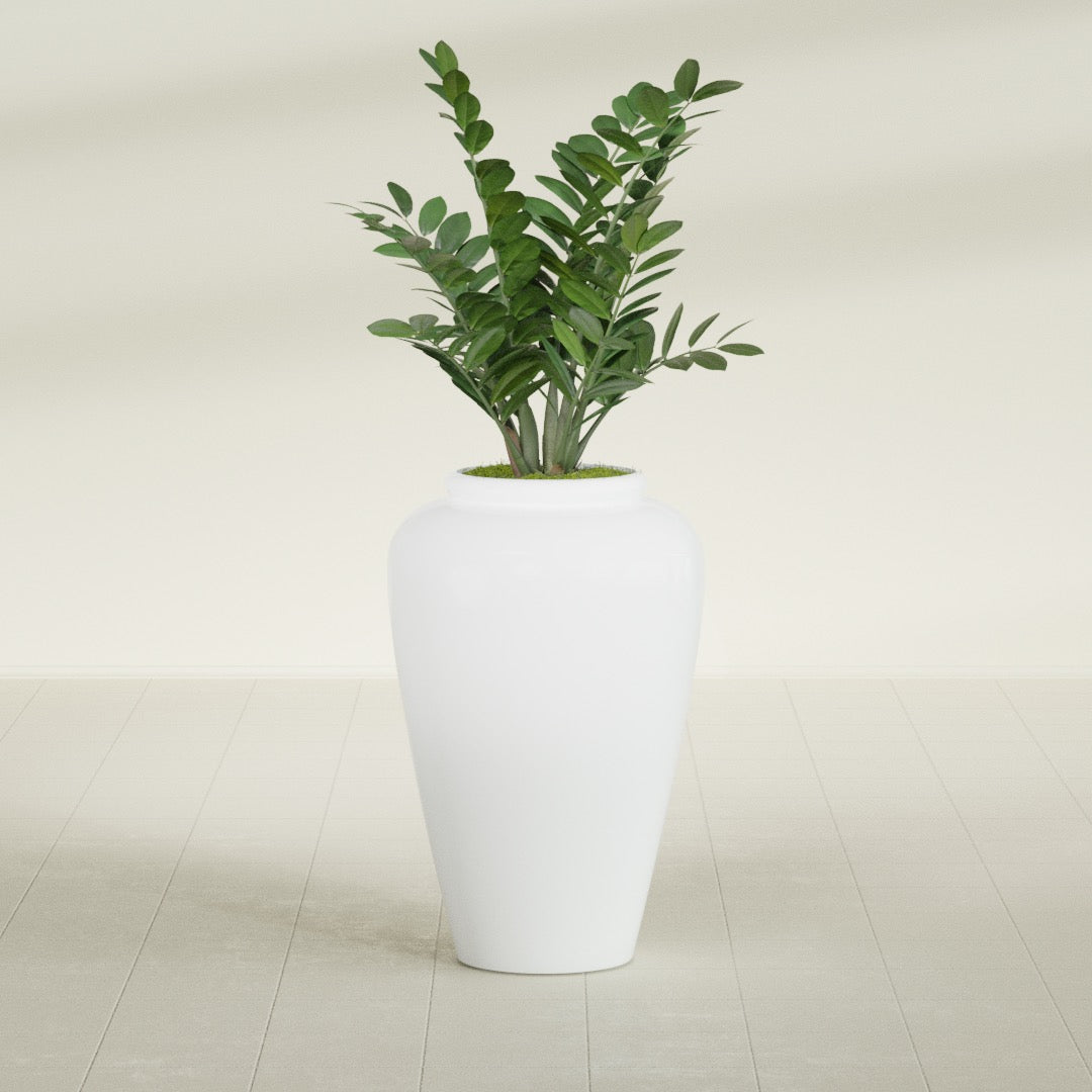 Bara Jar Large Round Fiberglass Planter - 20 in x 20 in x 31 in - Matte White - Matte White,20 in x 20 in x 32 in