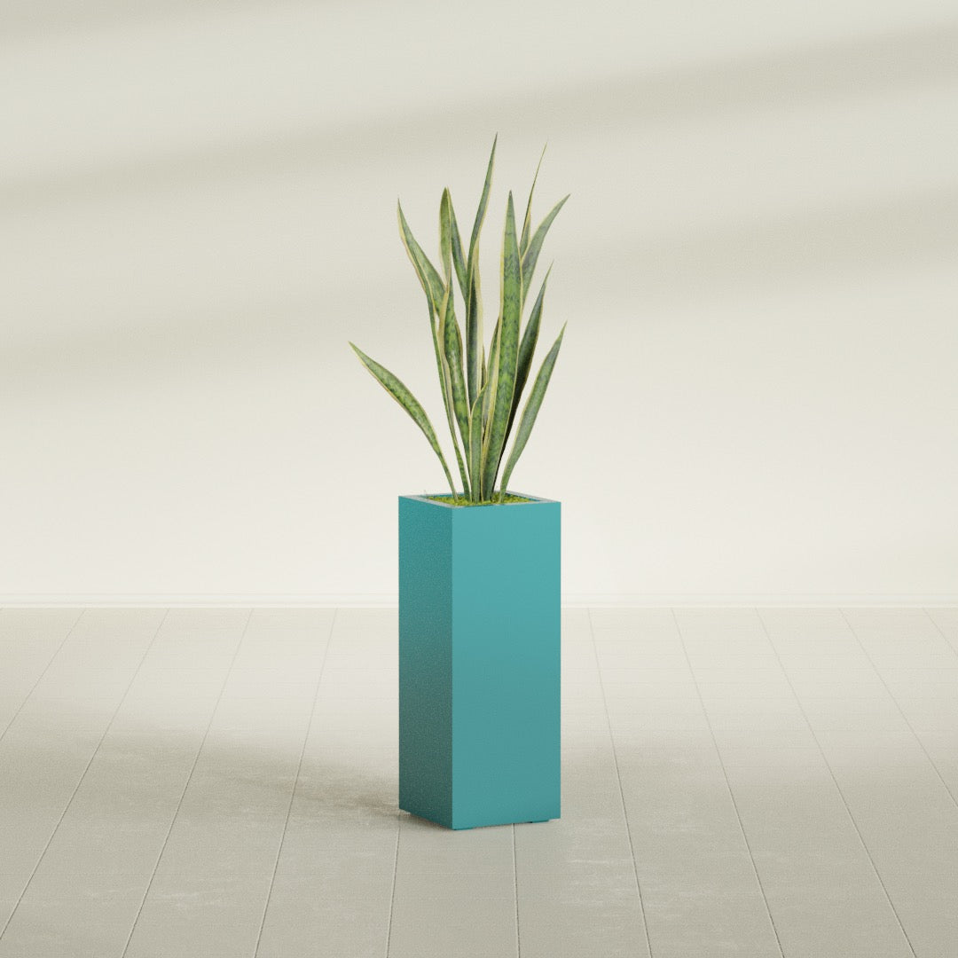 Delray Large Tall Rectangle Fiberglass Planter - 12 in x 12 in x 32 in - Satin Sea Foam - Satin Sea Foam,12 in x 12 in x 32 in