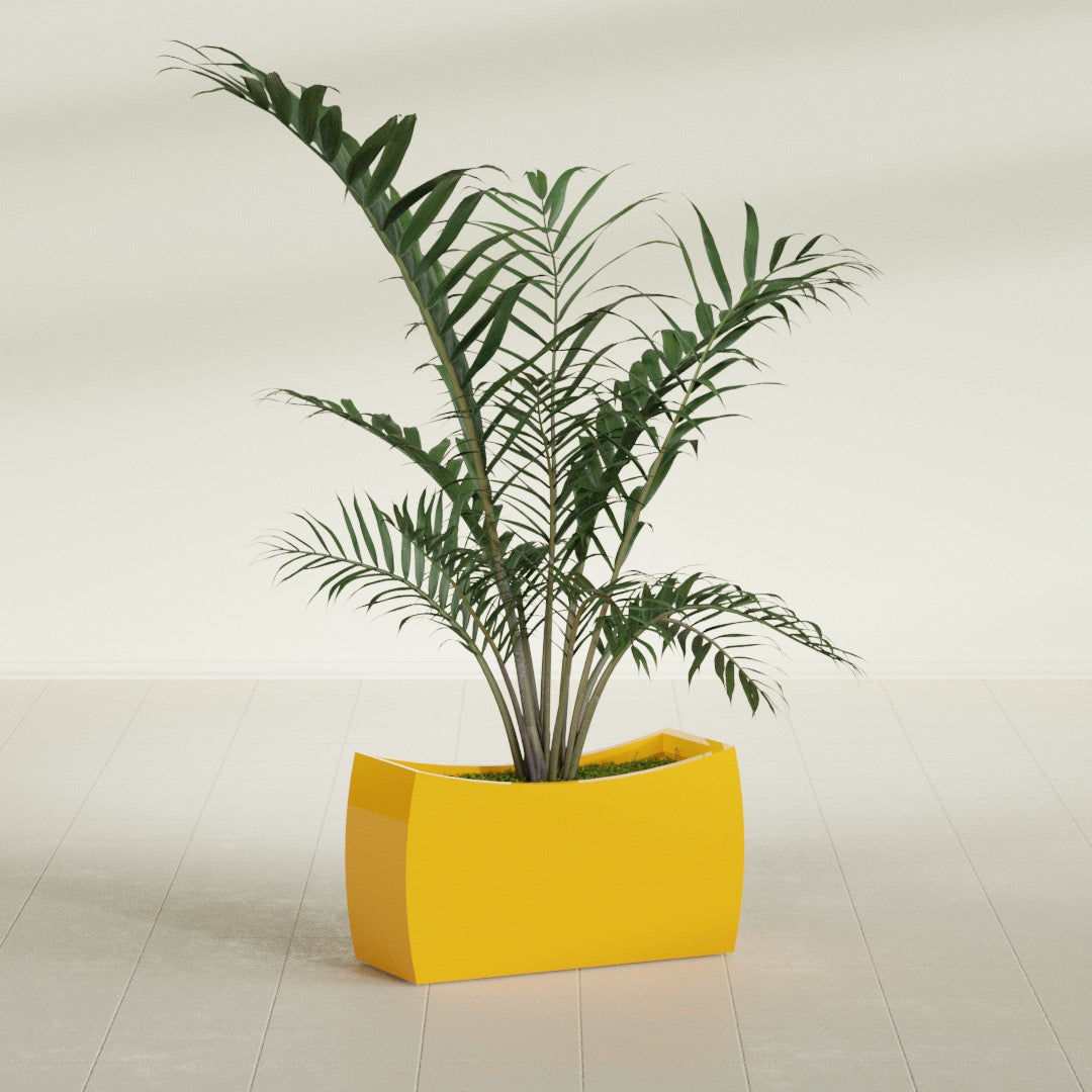 Seoul Large Curved Abstract Fiberglass Planter - 32 in x 12 in x 18 in - Gloss Saffron - Gloss Saffron,32 in x 12 in x 18 in