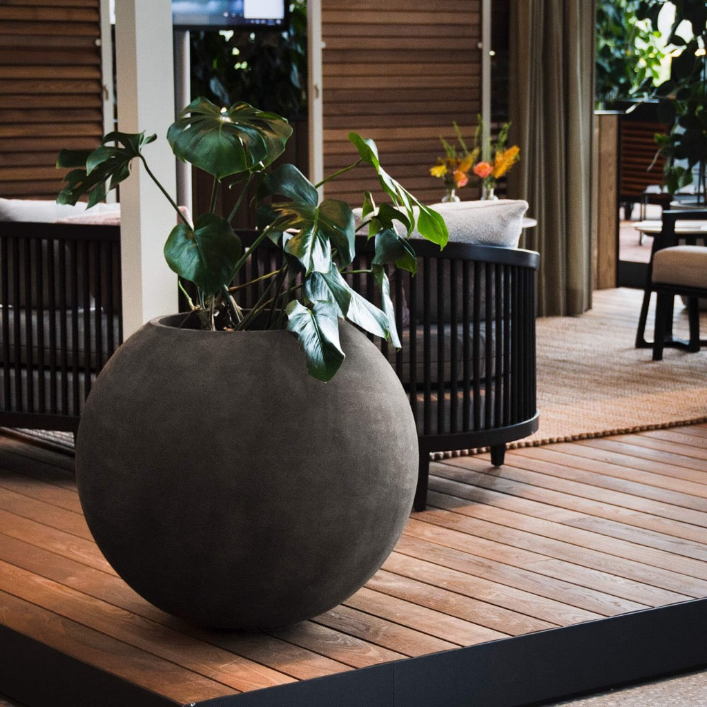 Orbo Globe Sphere Planter - 29.5 in x 29.5 in x 26.3 in - Brown Stone - Brown Stone,29.5 in diam. x 26.2 in