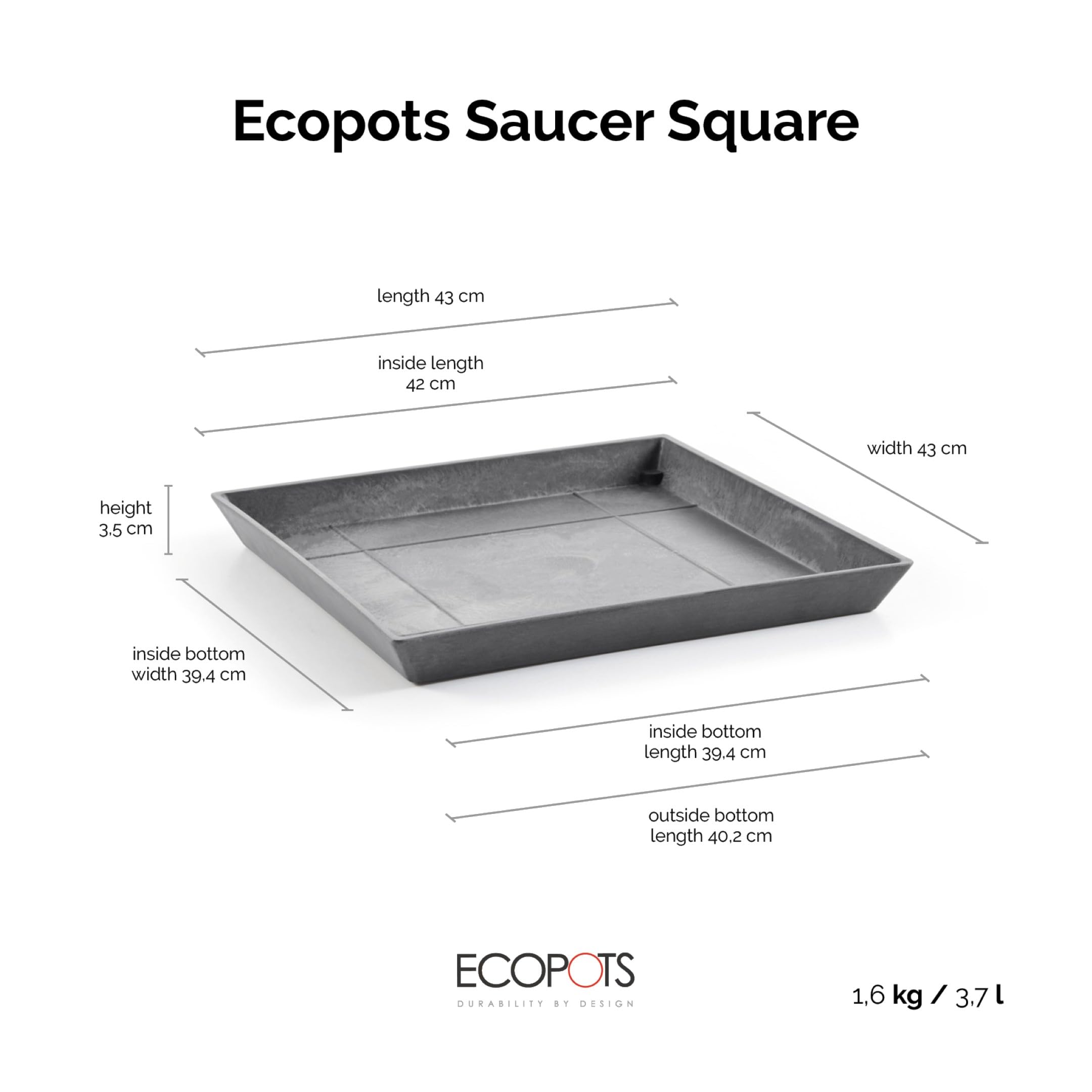Small Square Saucer - 17 in x 17 in x 1.5 in - Grey - Grey,17 in x 17 in x 1.5 in