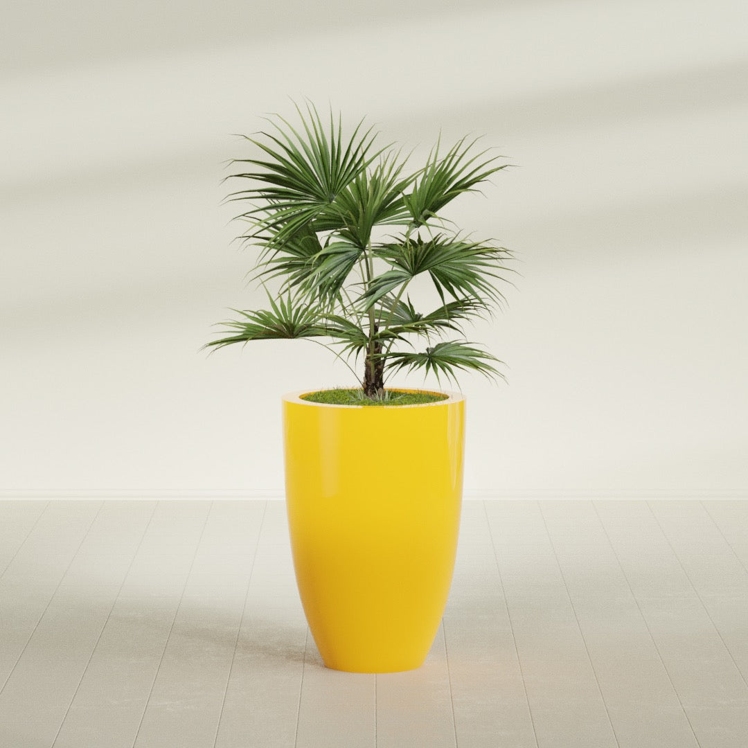 Brannan Large Round Fiberglass Planter - 24 in x 24 in x 35 in - Gloss Saffron - Gloss Saffron,24 in x 24 in x 35 in